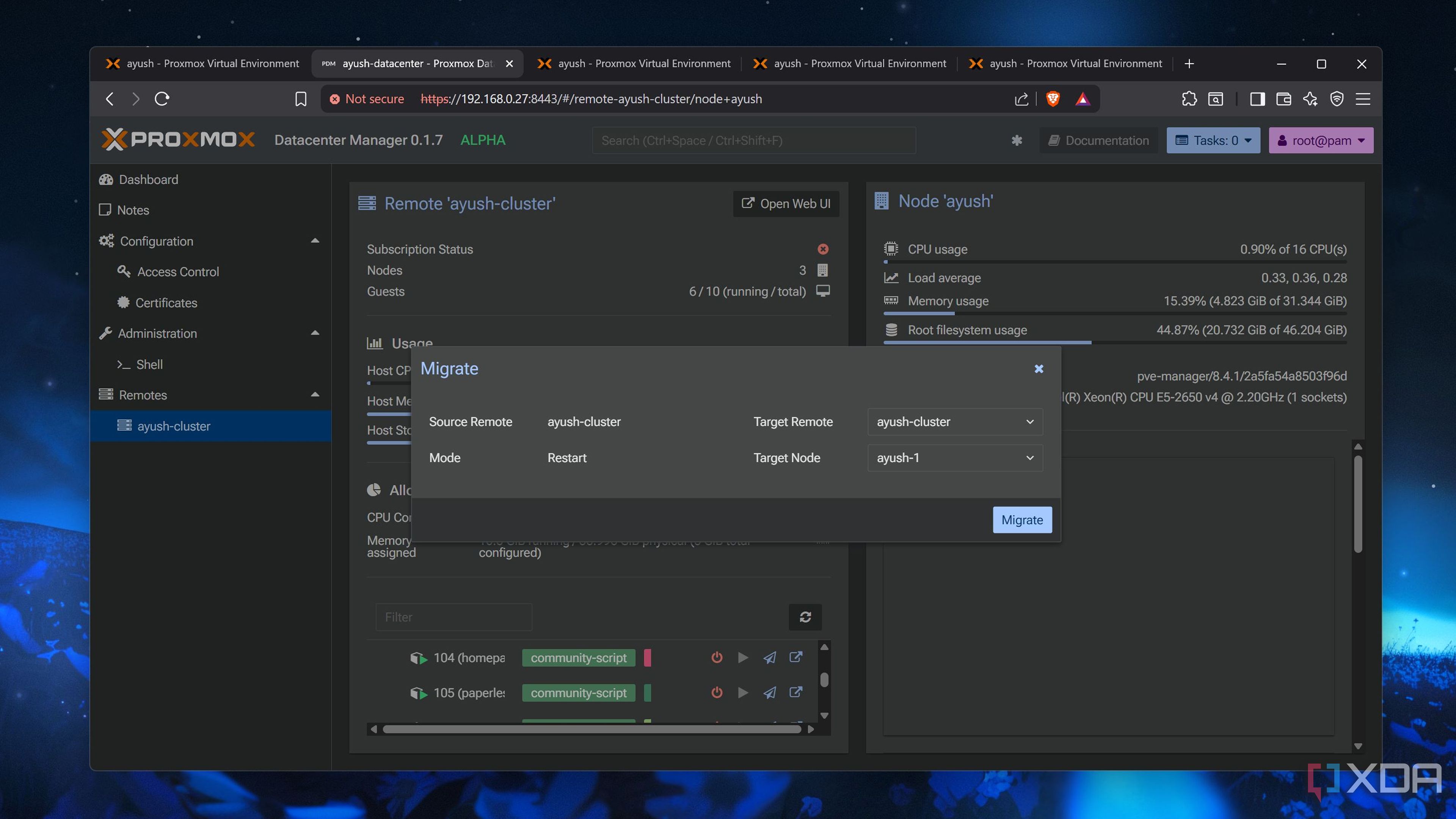 Migrating an LXC via Proxmox Datacenter Manager