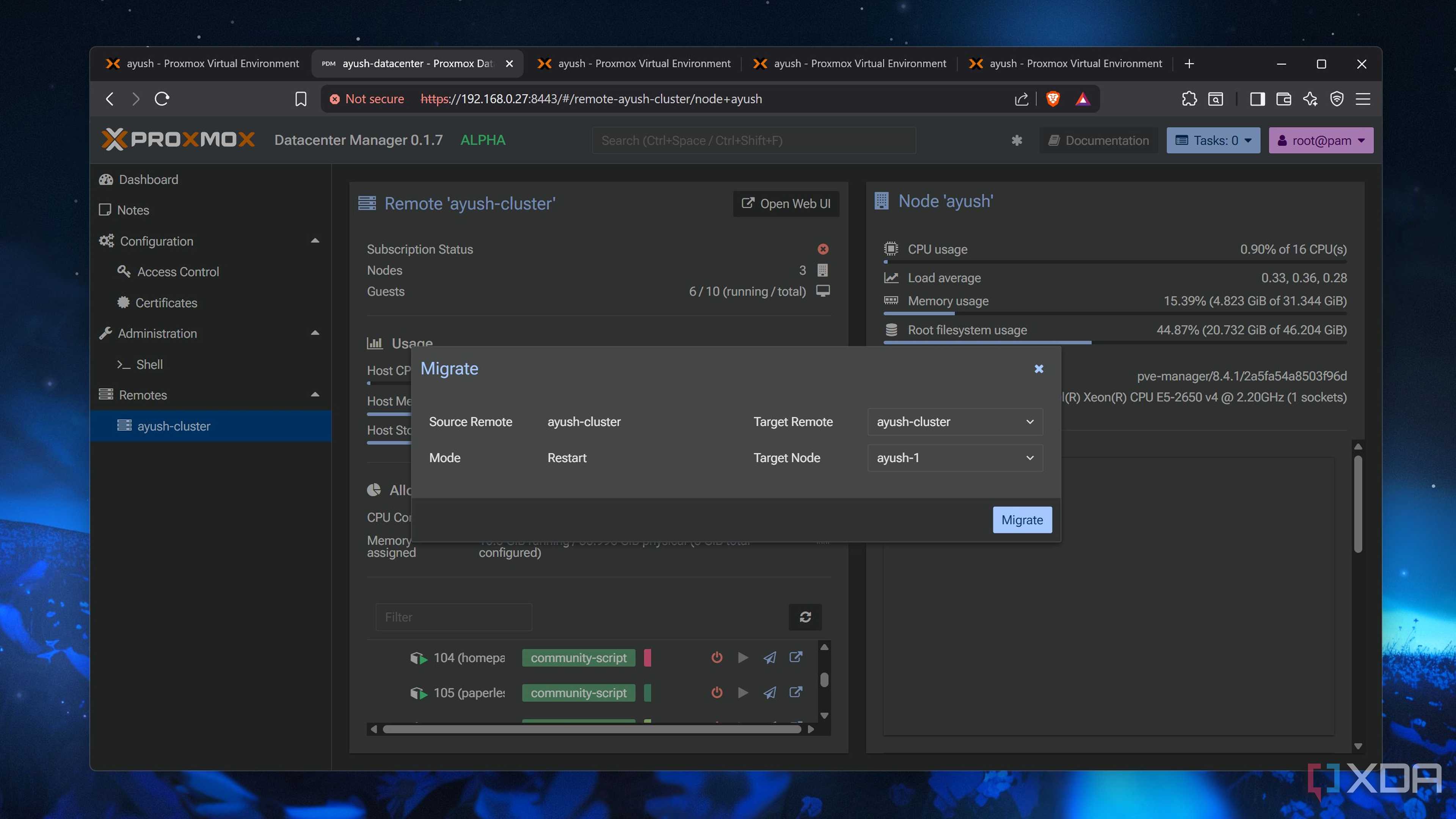 Migrating an LXC via Proxmox Datacenter Manager