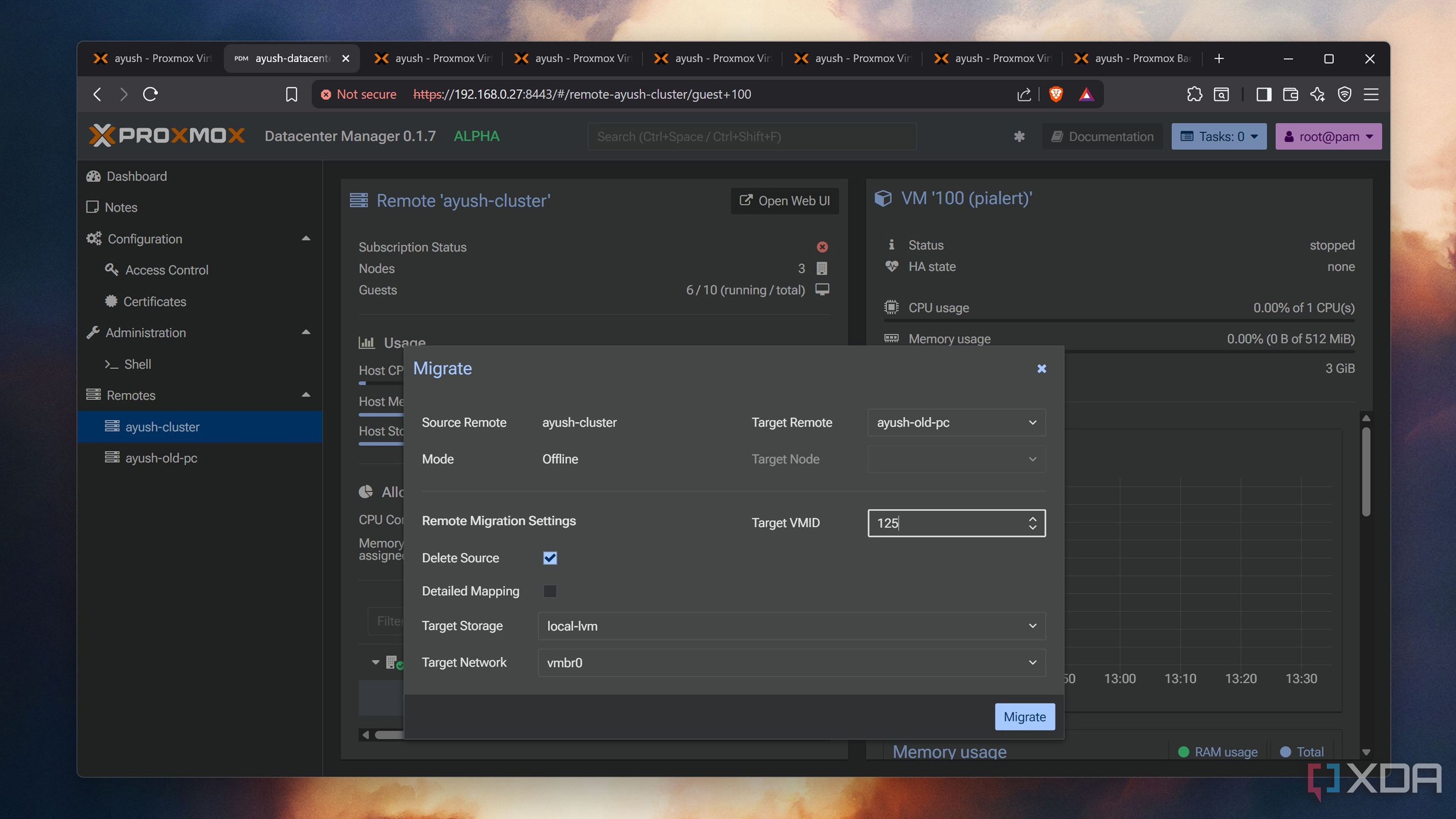 Migrating a VM via Proxmox Datacenter Manager