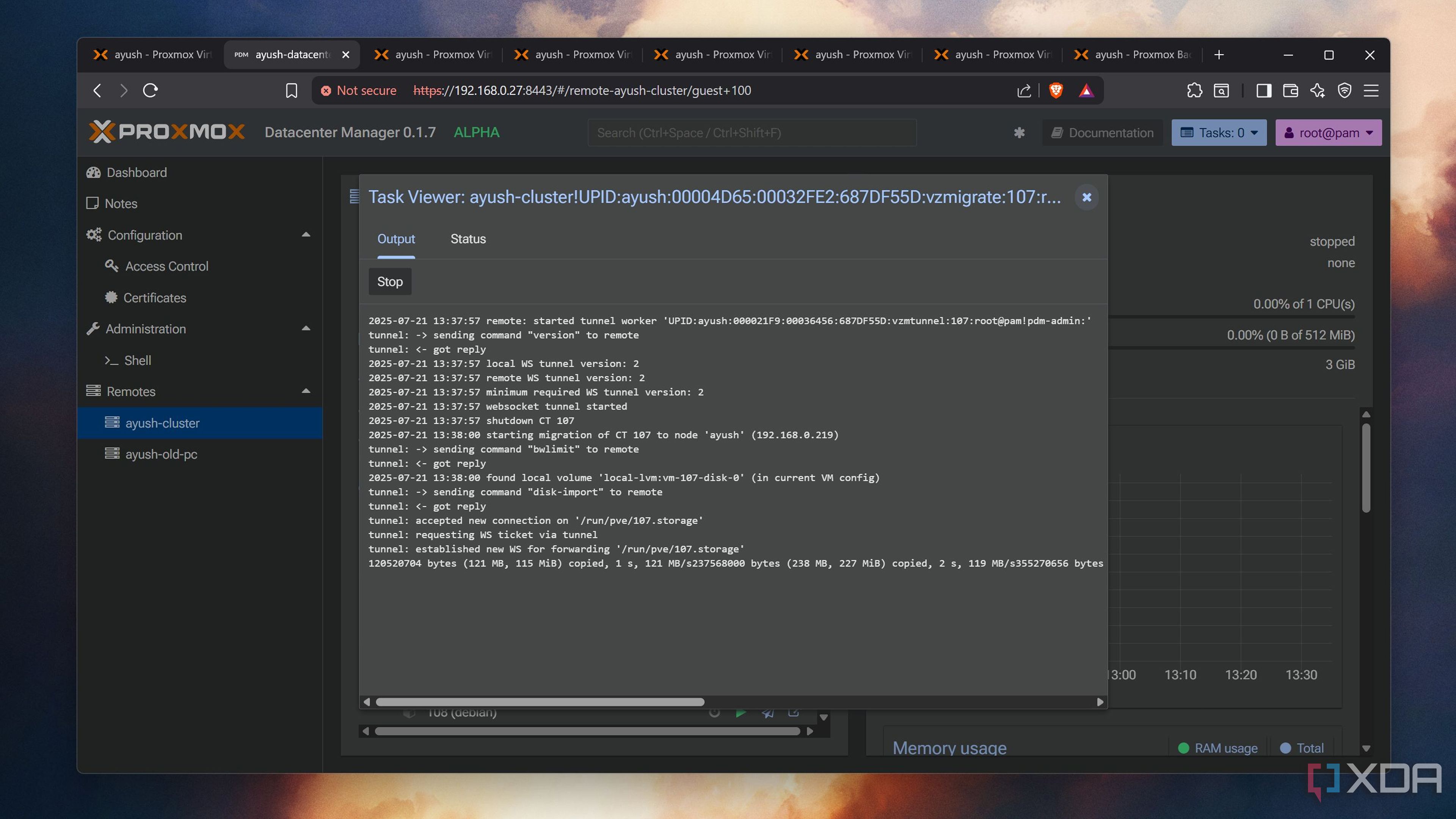 The Task Viewer in Proxmox Datacenter Manager