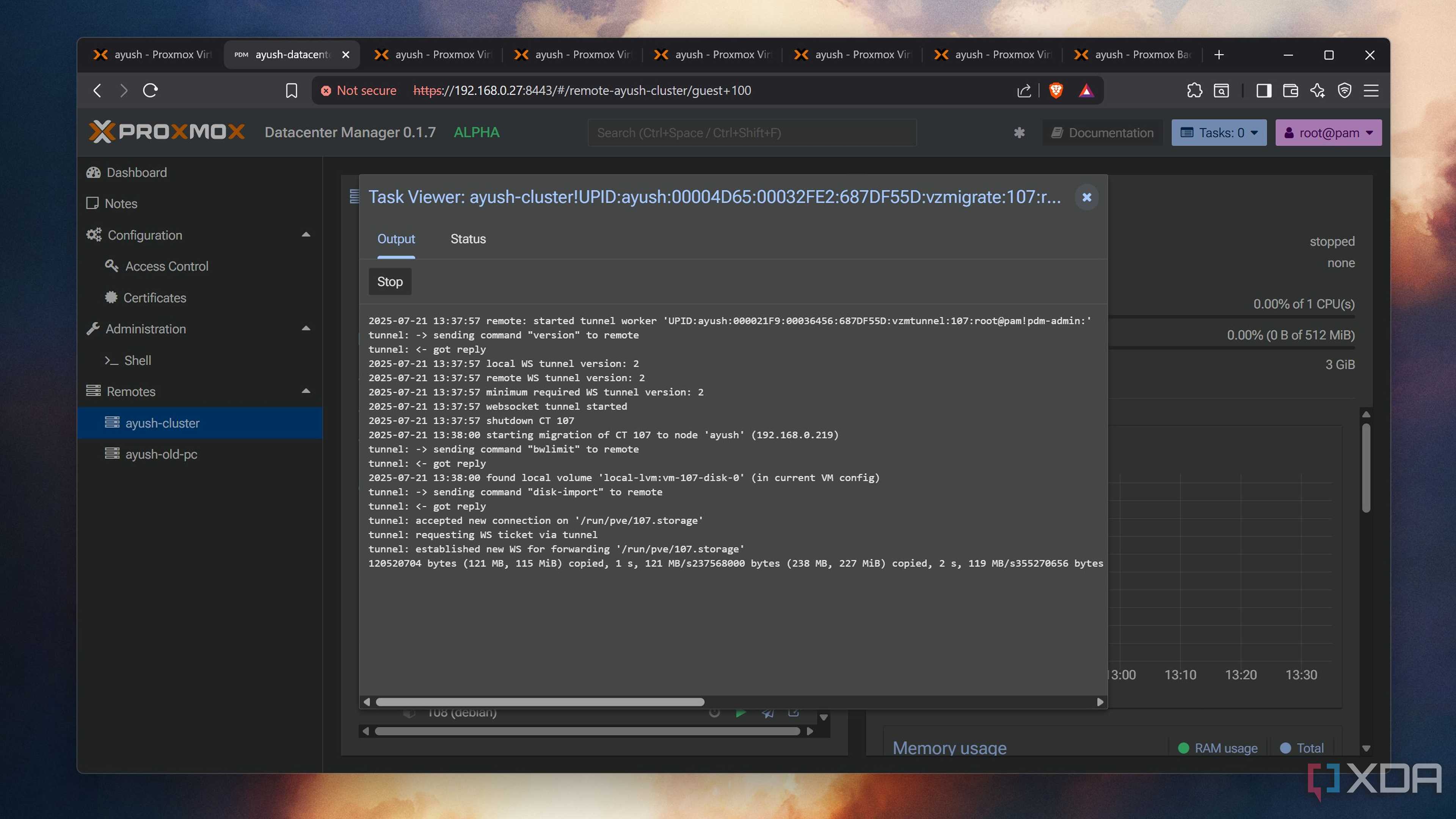 The Task Viewer in Proxmox Datacenter Manager