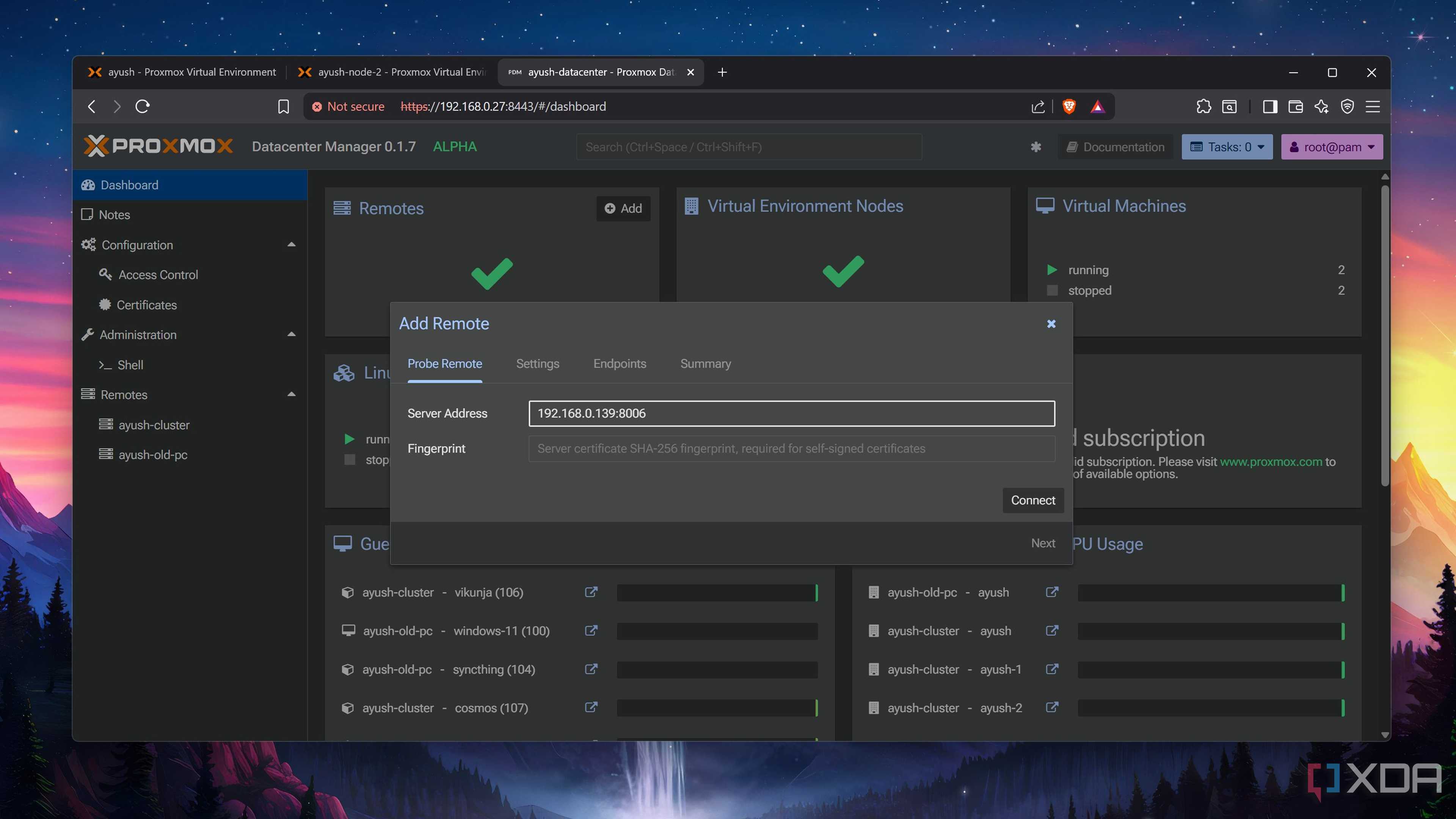 Adding a node to Proxmox Datacenter Manager