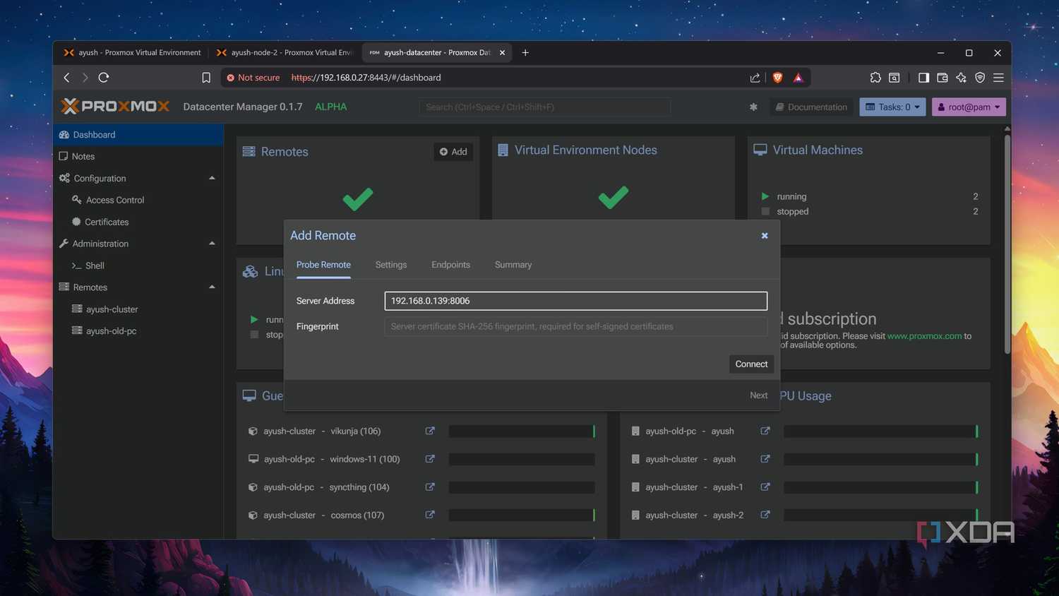 Adding a node to Proxmox Datacenter Manager