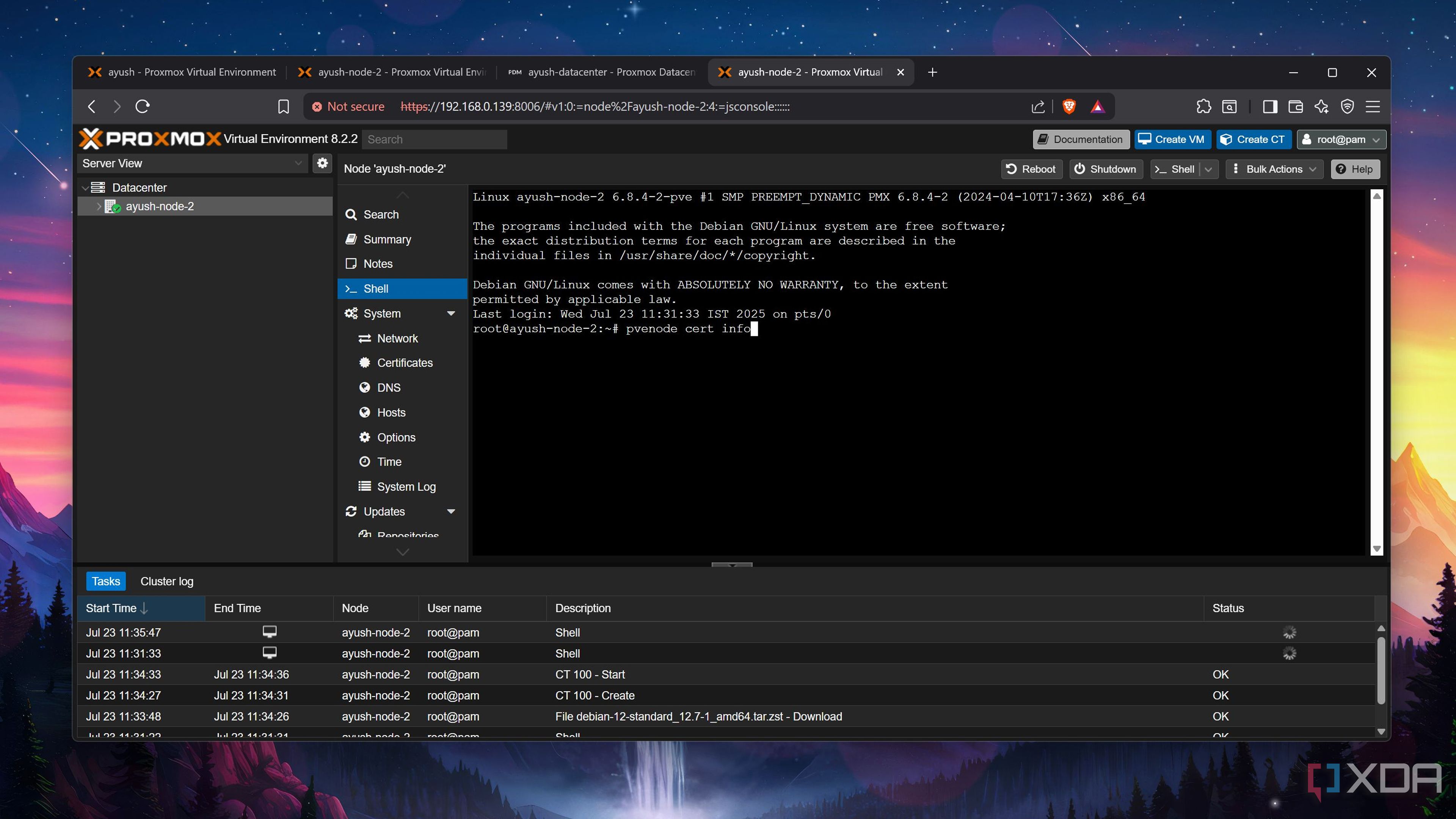 Checking the fingerprint on Proxmox Datacenter Manager