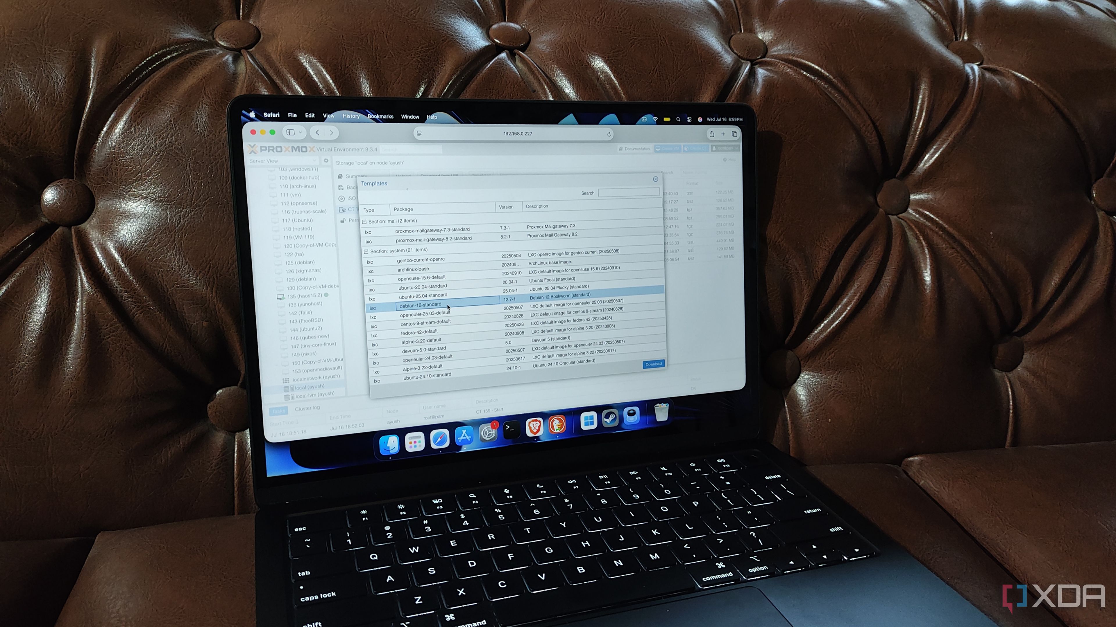 The LXC templates available on Proxmox