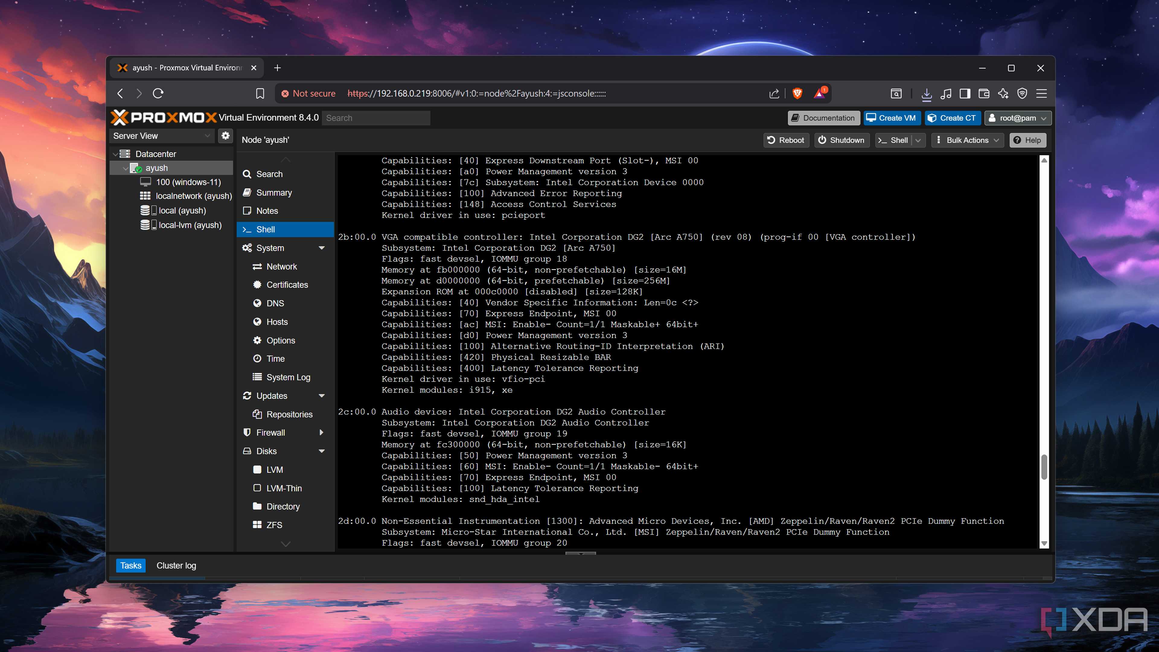 Checking the PCIe devices in Proxmox