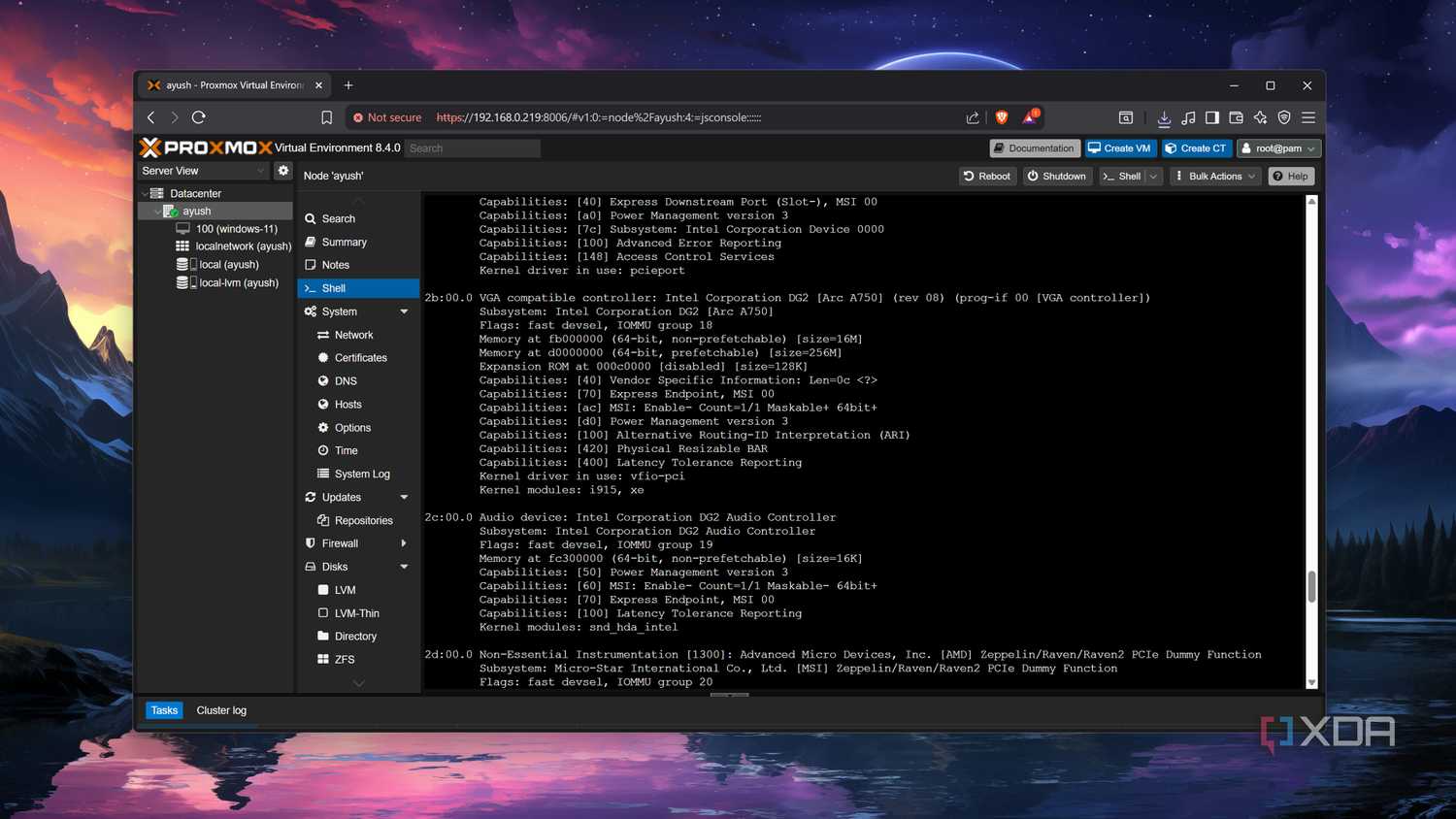 Checking the PCIe devices in Proxmox