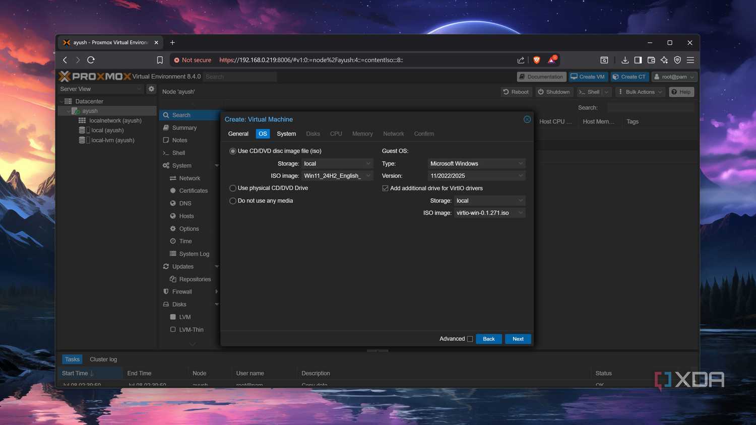 Selecting the Windows 11 ISO on Proxmox