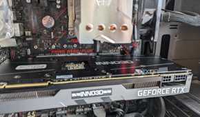Close-up of a GeForce RTX graphics card inside a PC