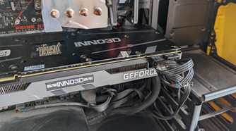Close-up of a graphics card inside a PC