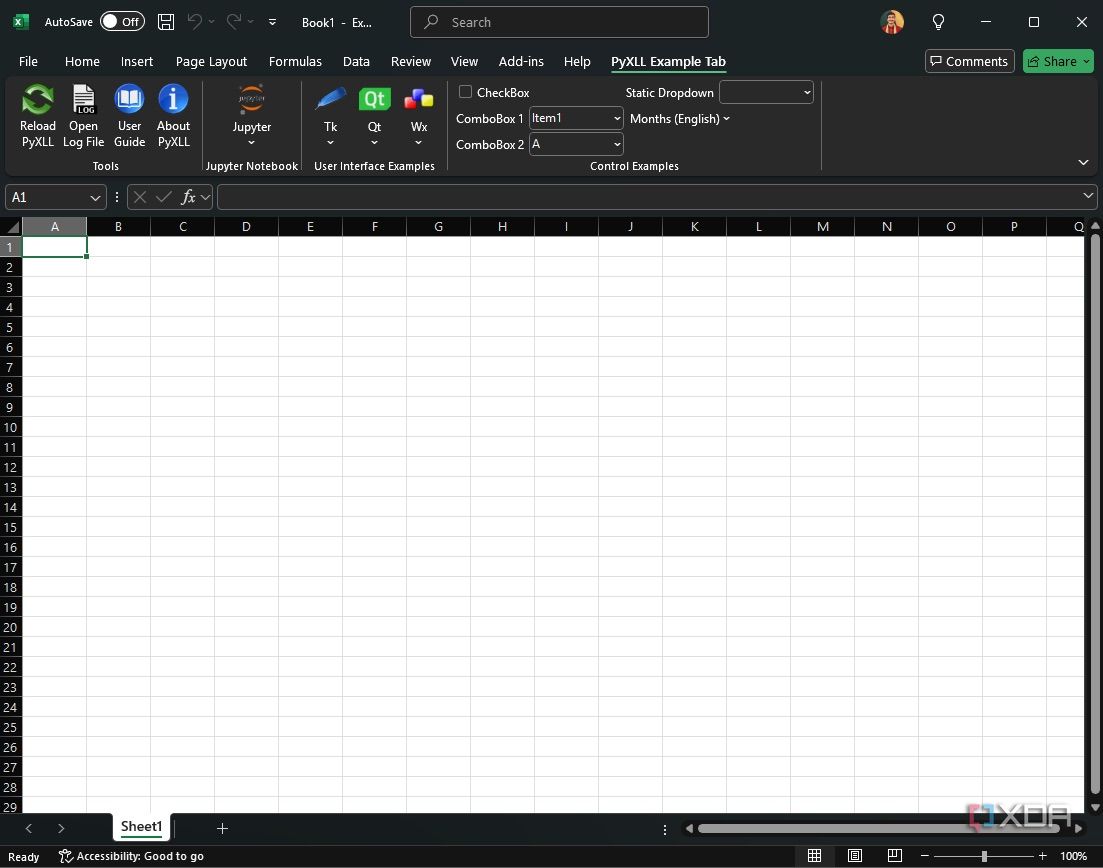 PyXLL tab in Excel
