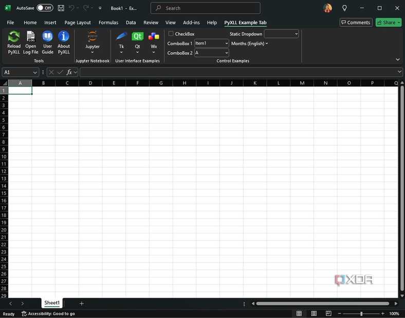 PyXLL tab in Excel