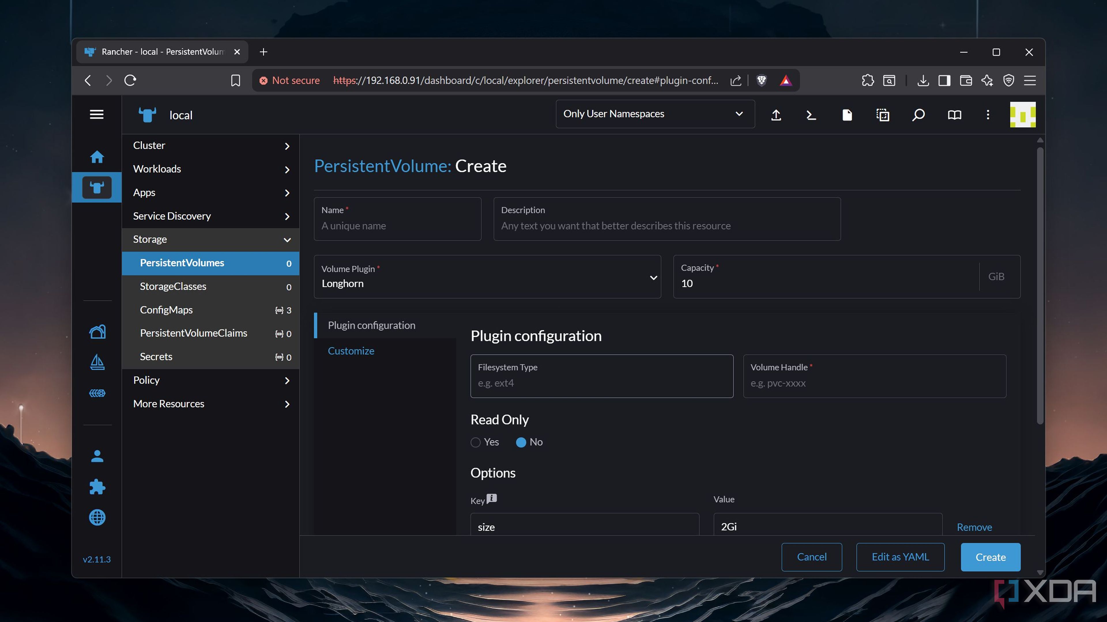 Creating a Persistent volume in Rancher