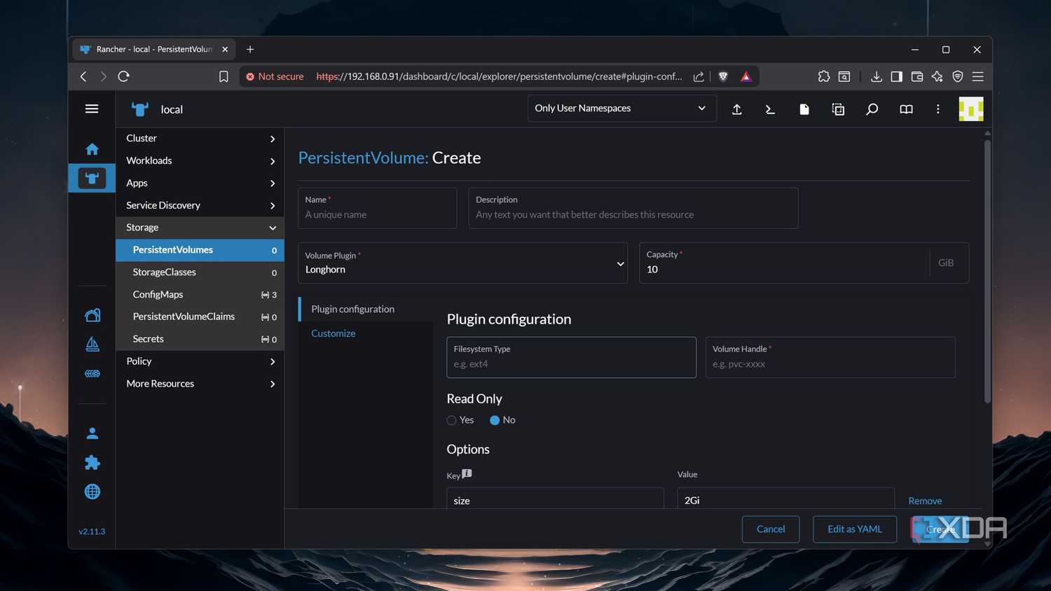 Creating a Persistent volume in Rancher