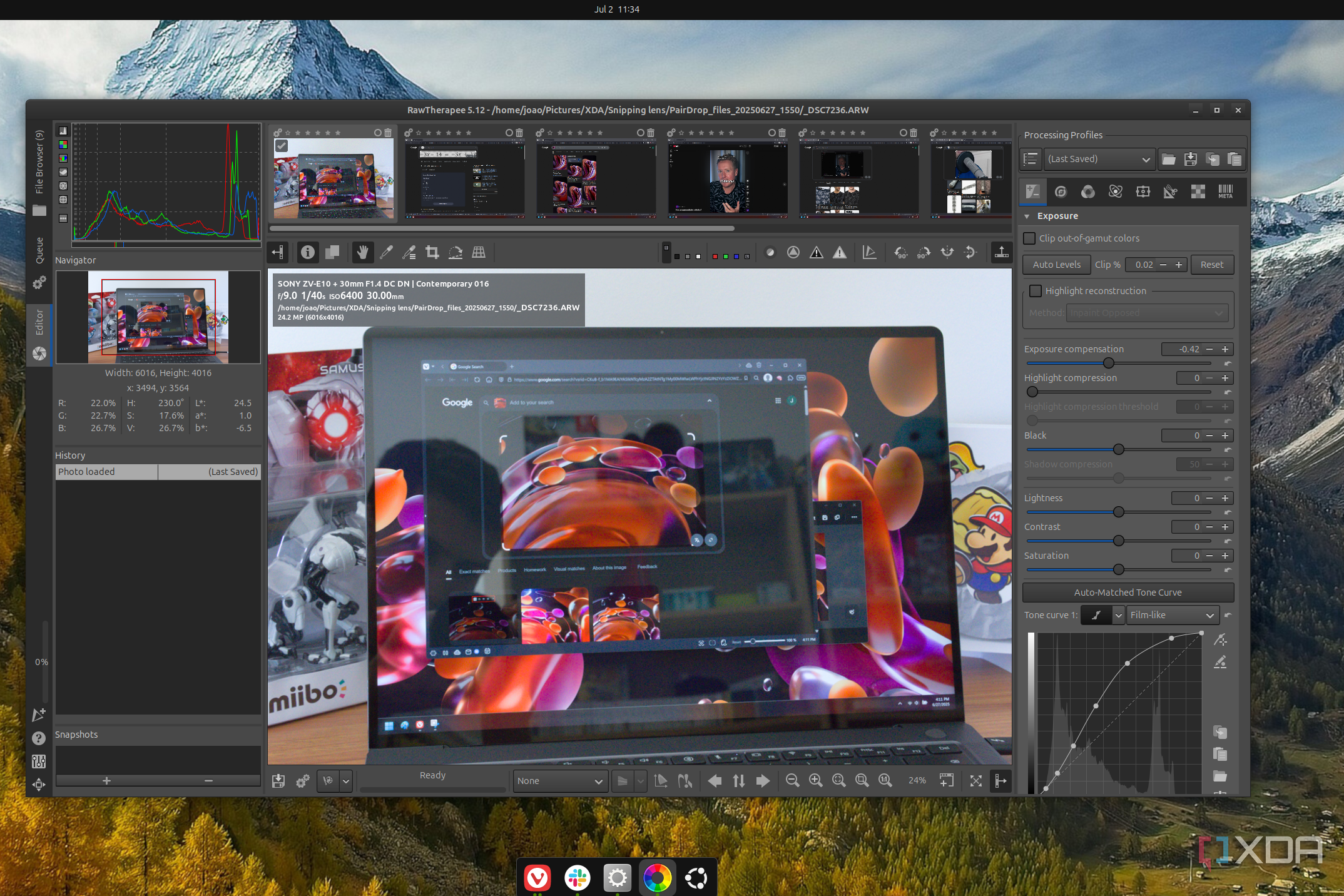 Screenshot of RawTherapee in Ubuntu