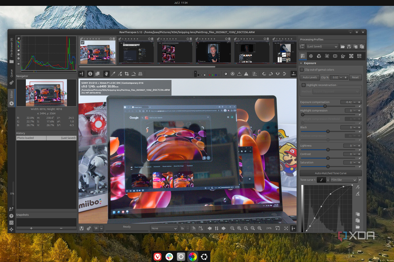 Screenshot of RawTherapee in Ubuntu