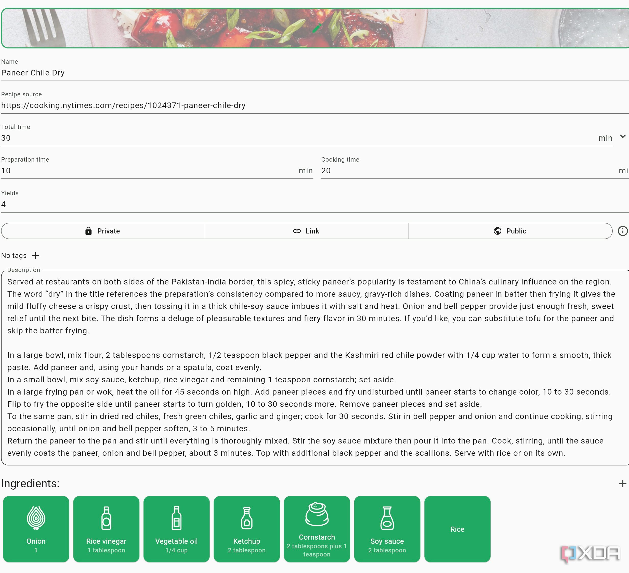 KitchenOwl add recipe