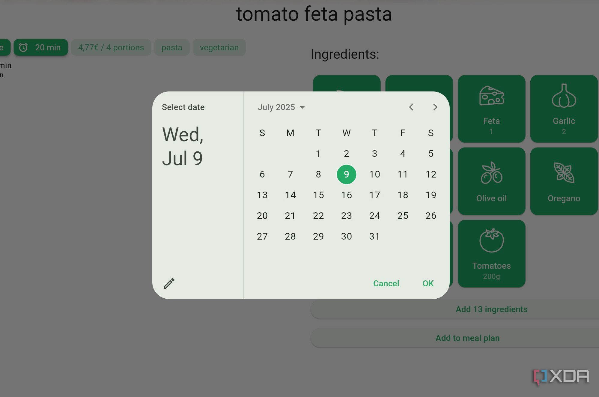 add meals in KitchenOwl