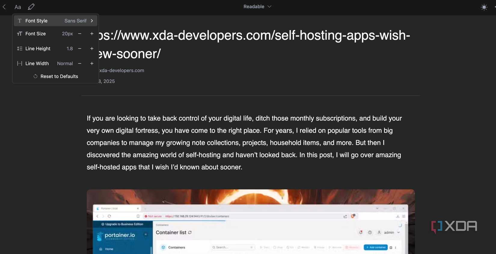 Linkwarden reading mode