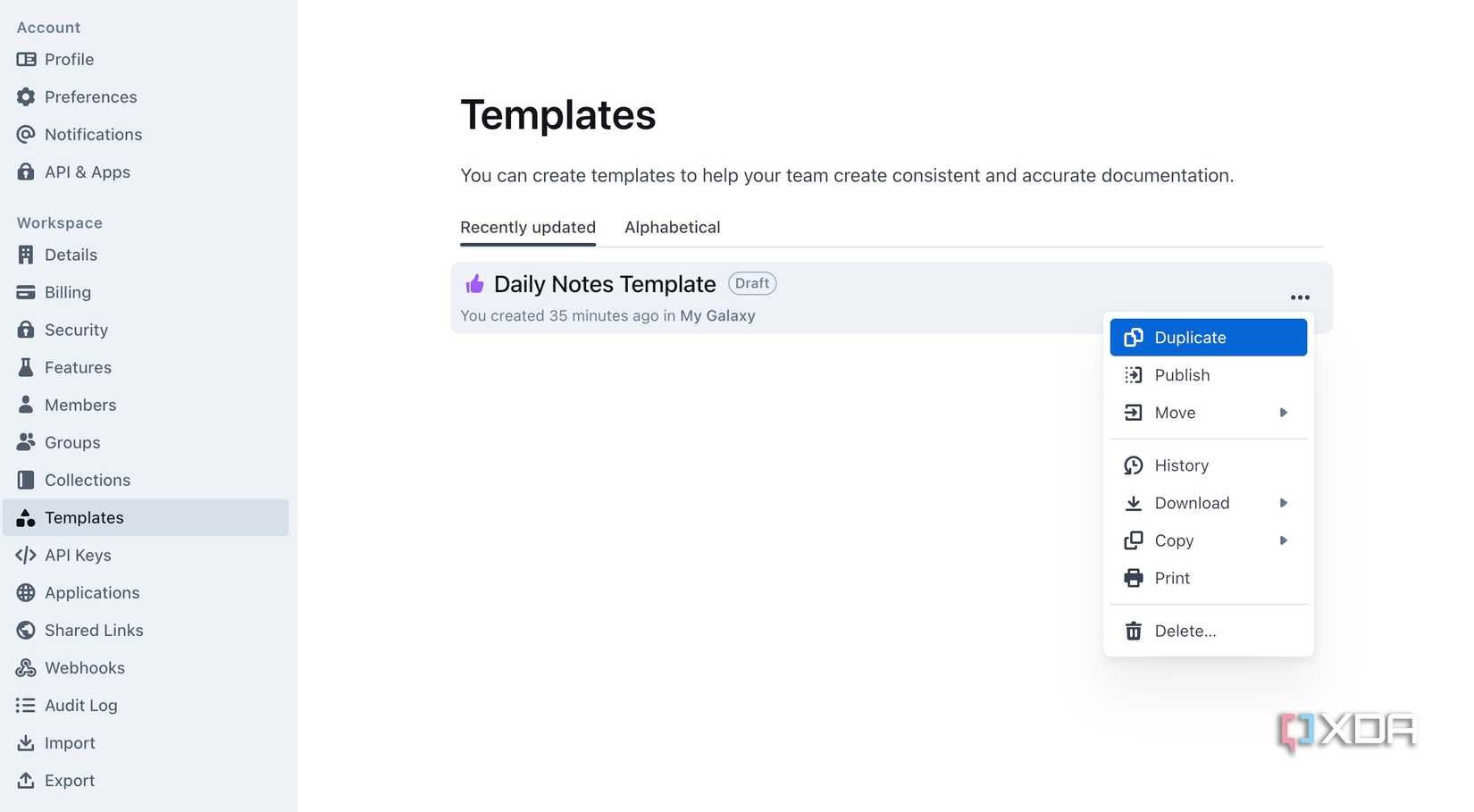 templates in Outline