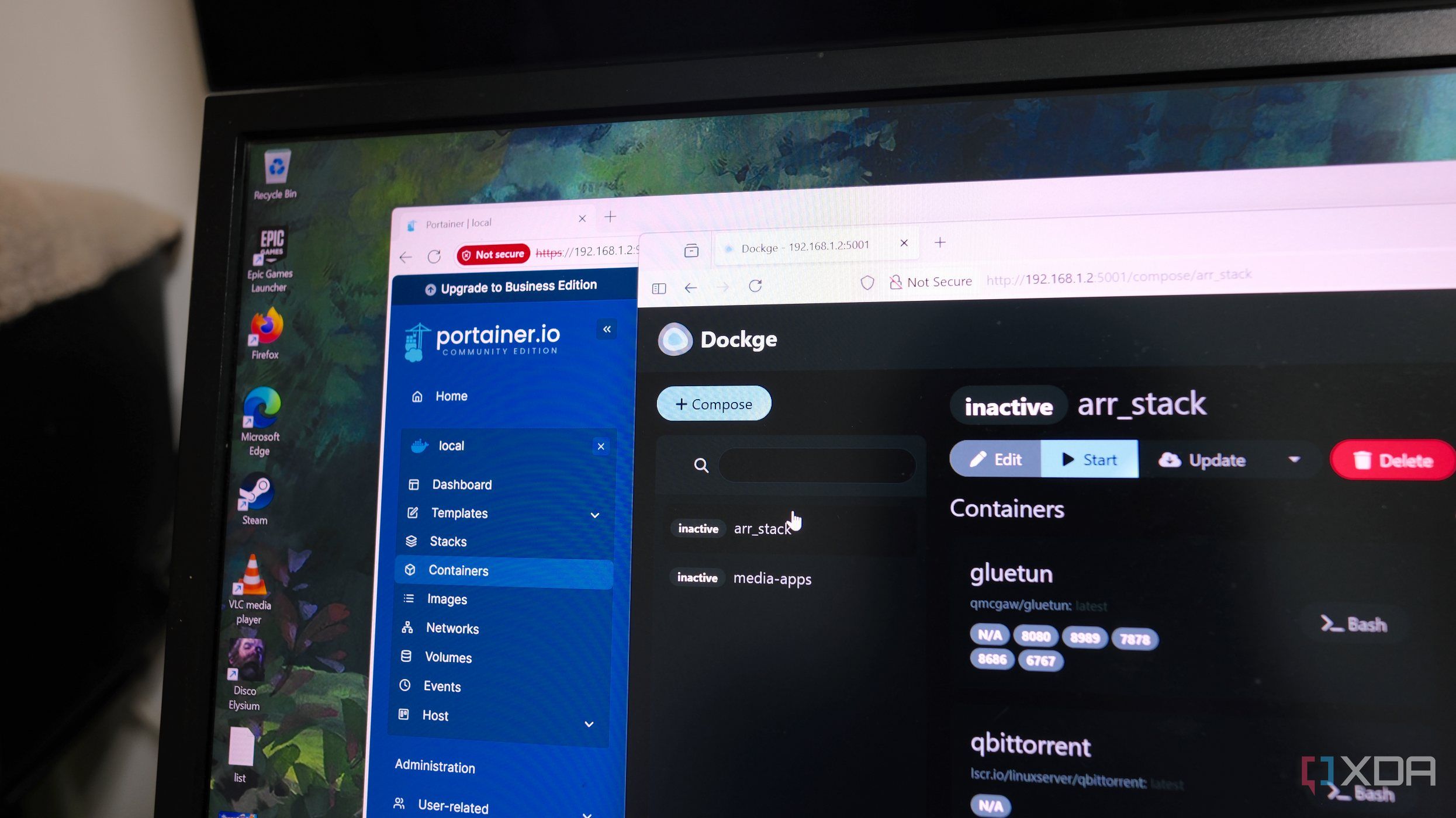 Photo of Portainer and Dockge for container management on a computer