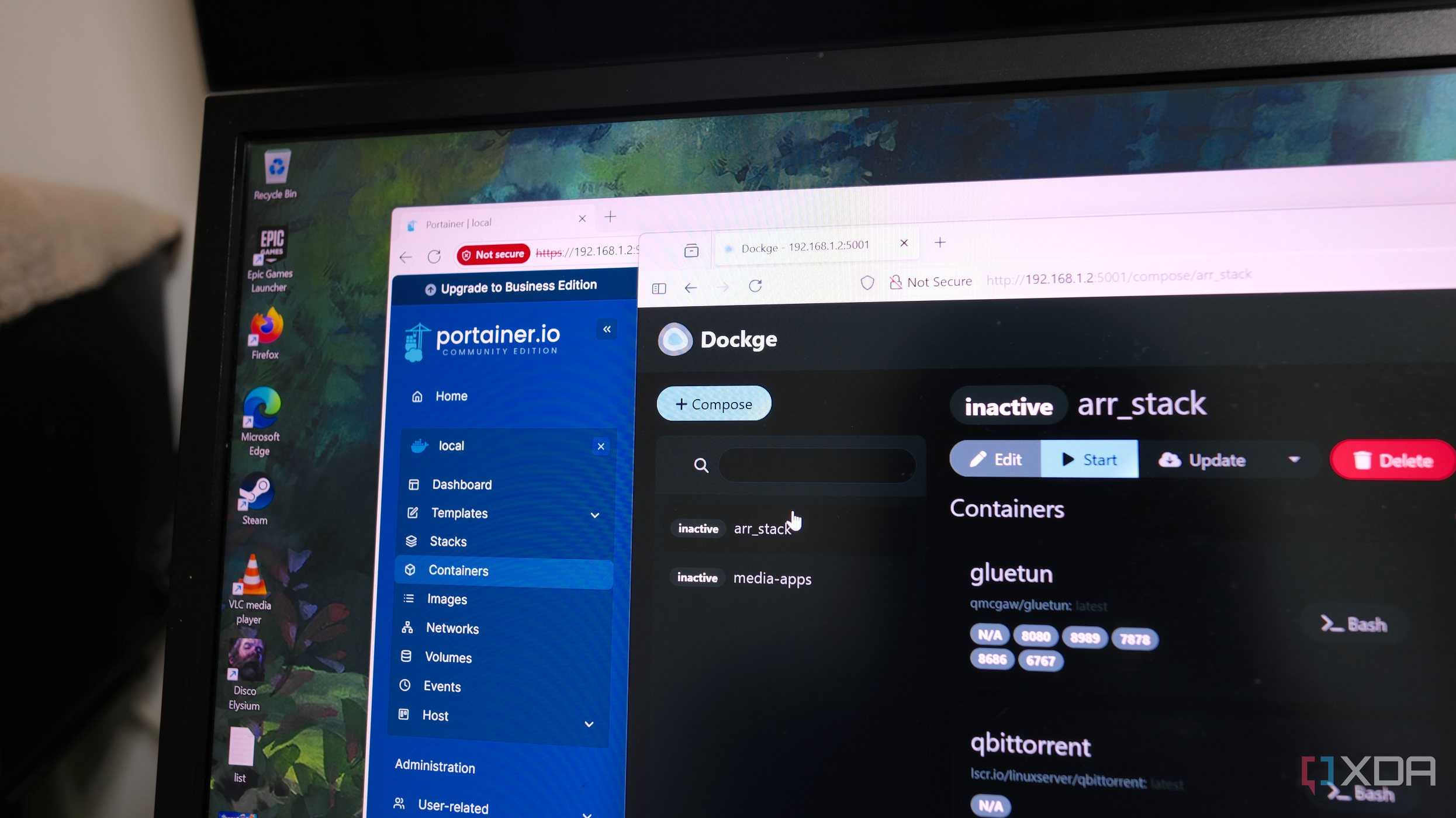 Photo of Portainer and Dockge for container management on a computer