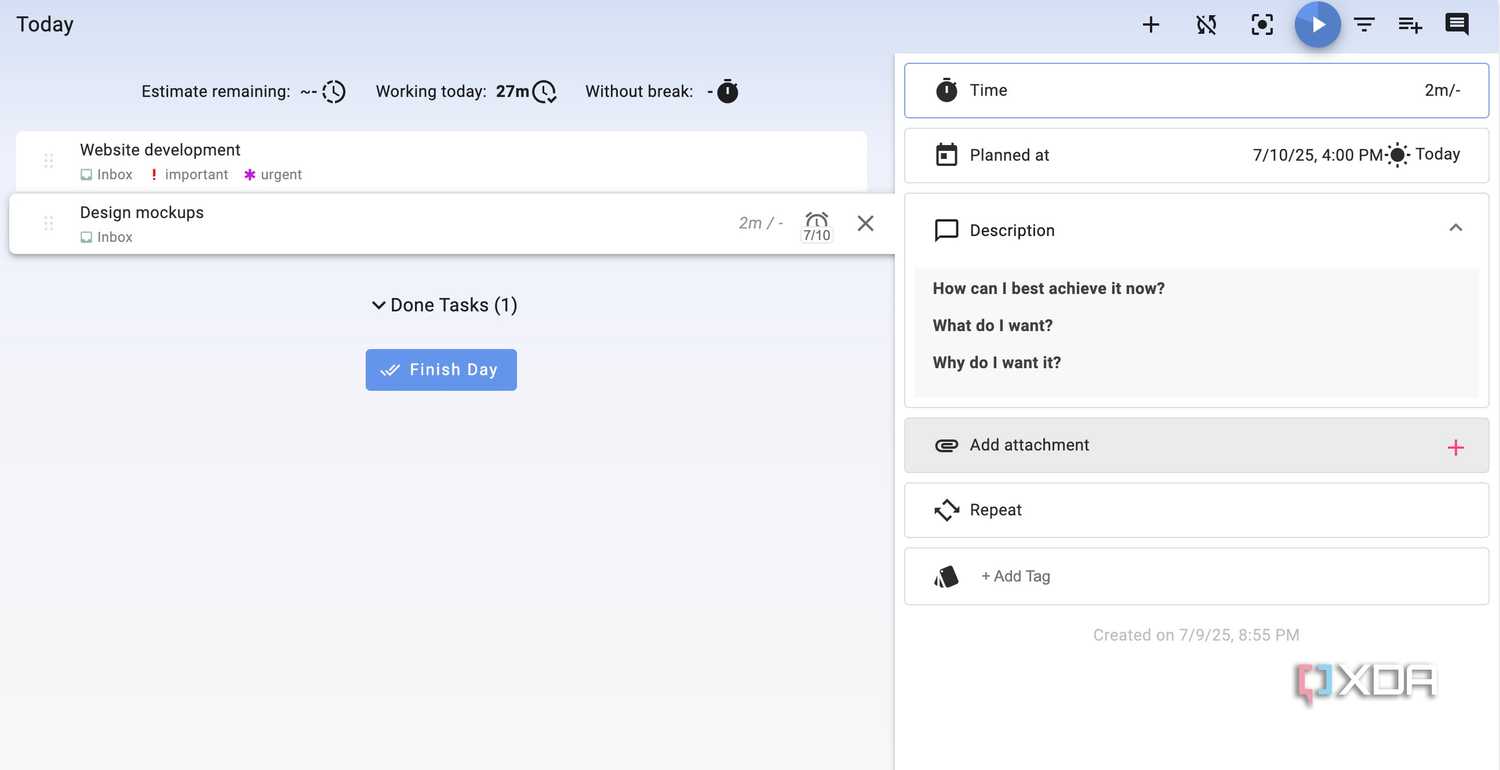 Super Productivity task details