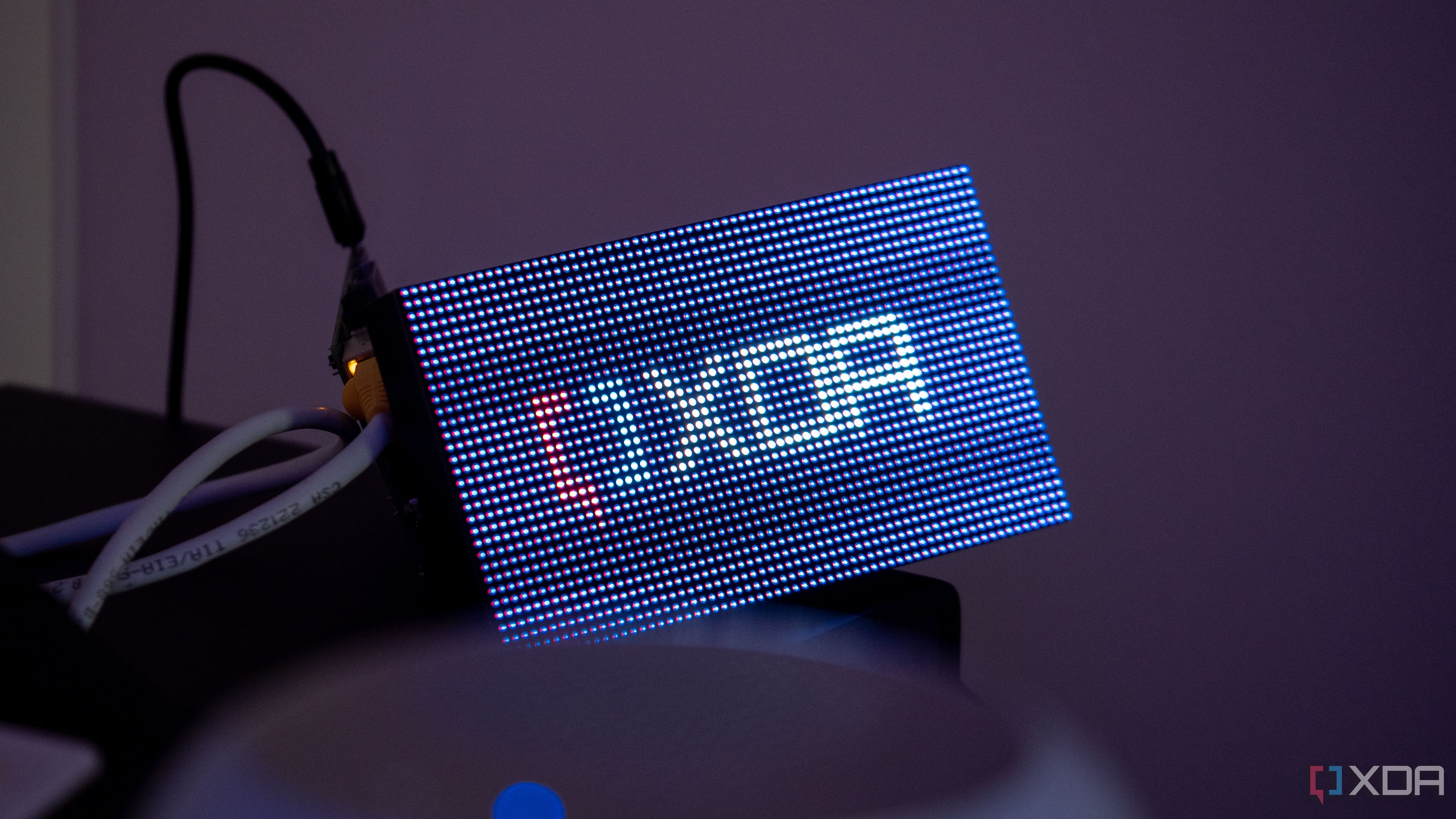 The WaveShare P2.5 LED Matrix Panel showing the XDA logo