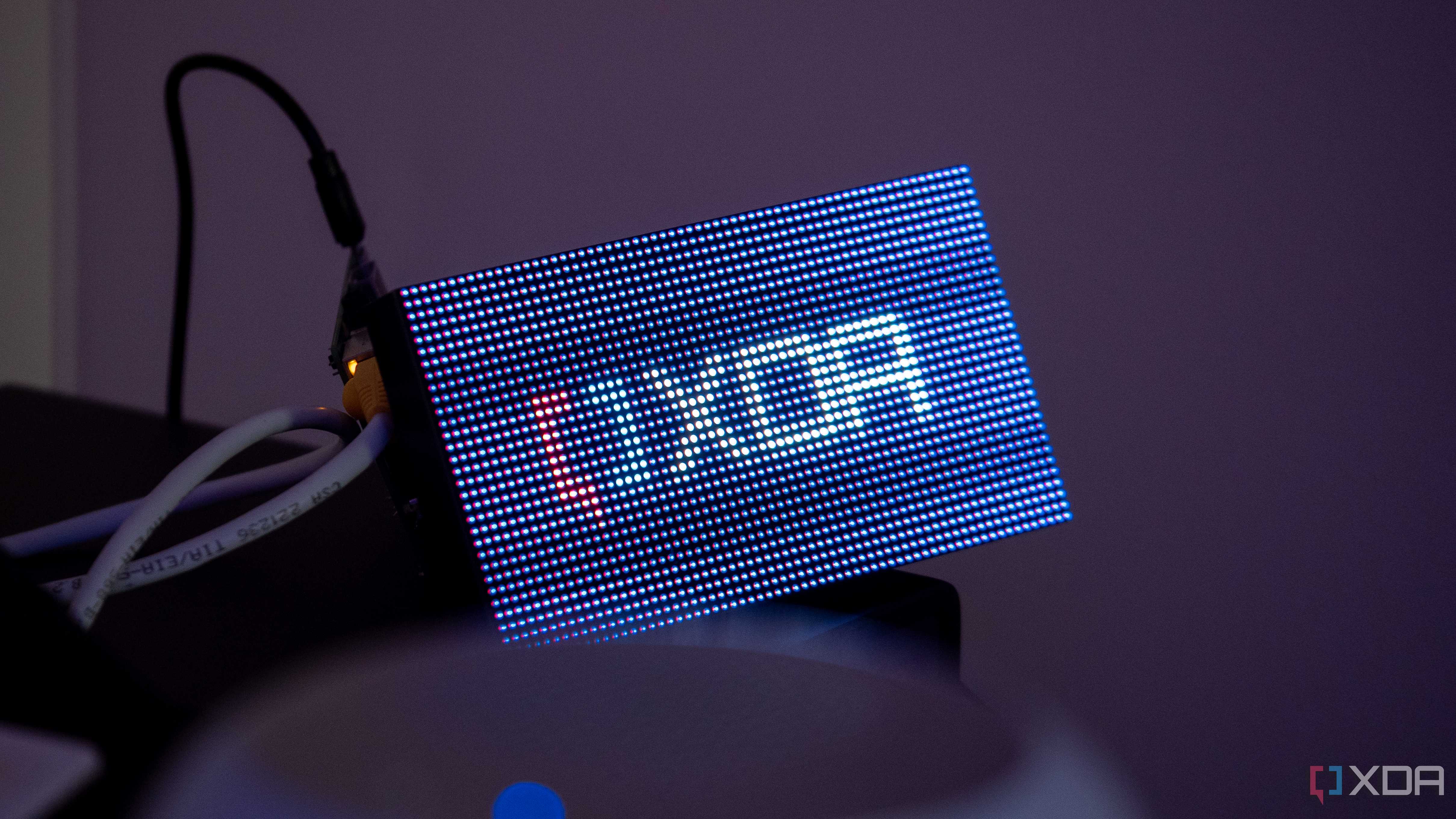 The WaveShare P2.5 LED Matrix Panel showing the XDA logo