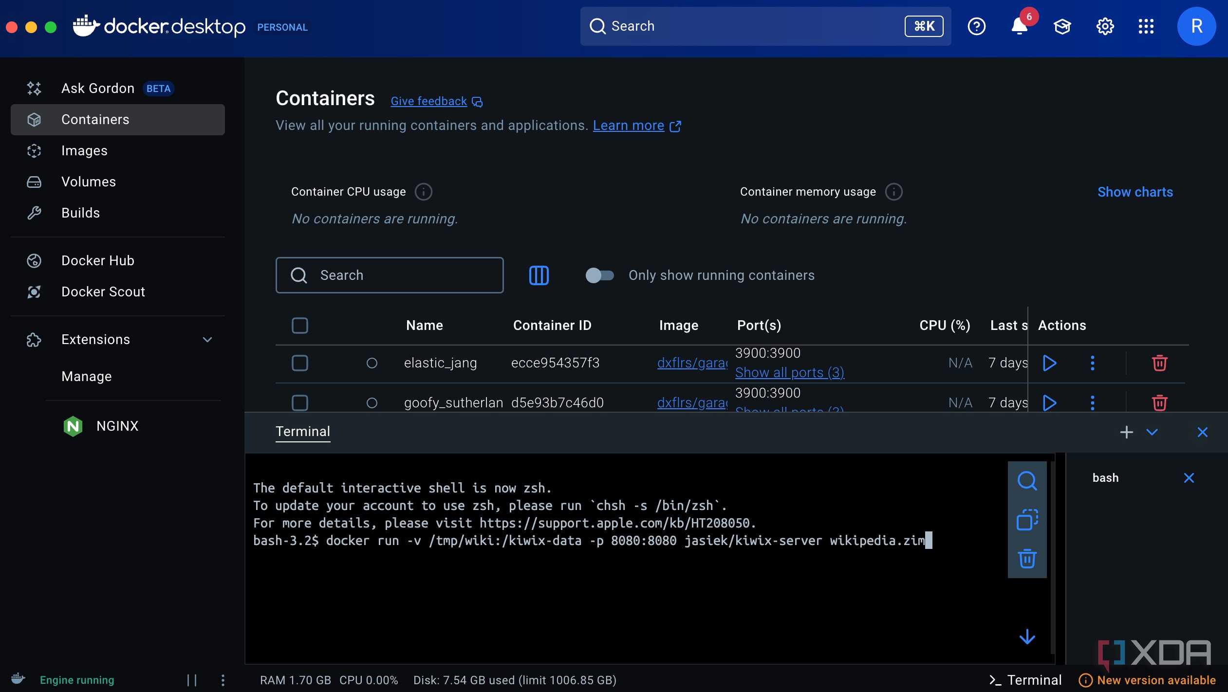 Running the kiwix container