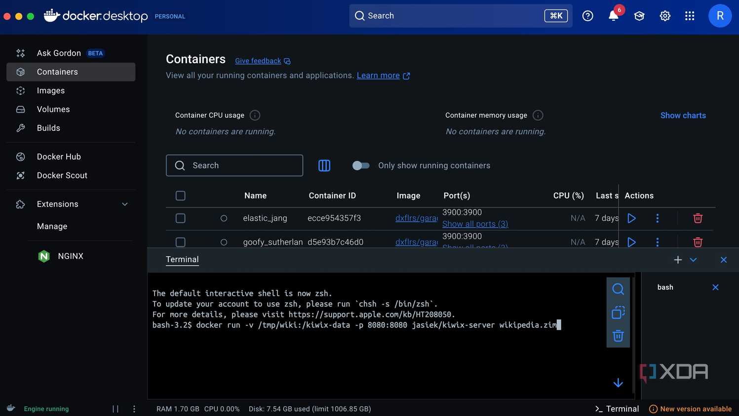 Running the kiwix container