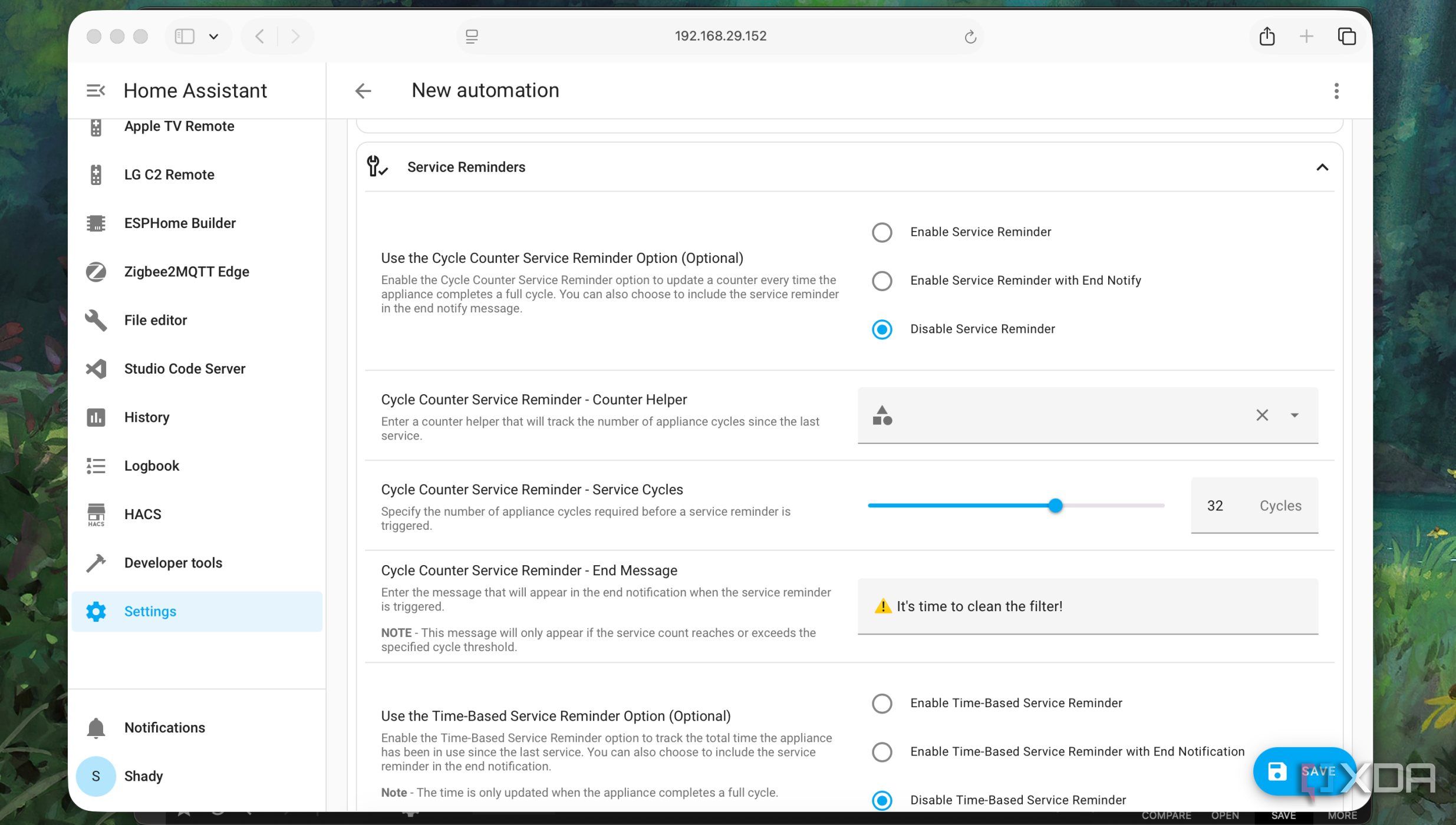 Adding Service Reminders in Automation