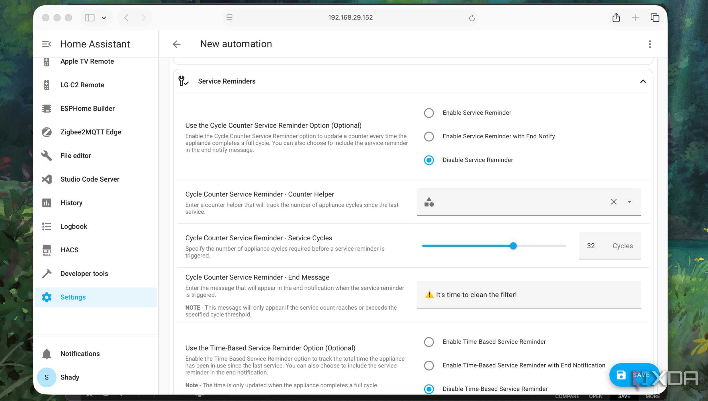 Adding Service Reminders in Automation