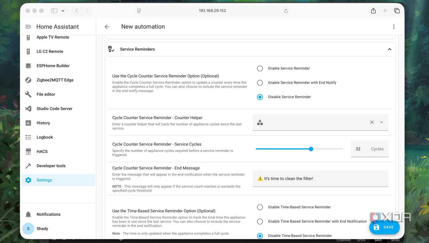 Adding Service Reminders in Automation