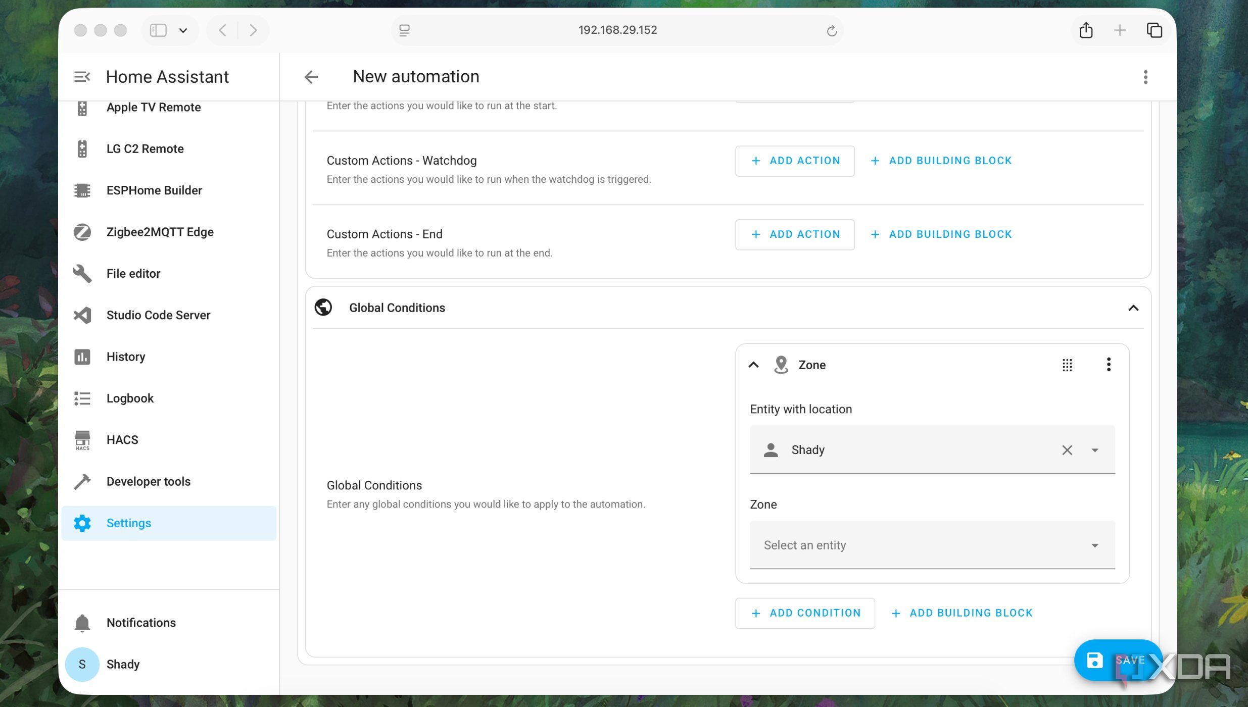Setting Global Conditions in Automation