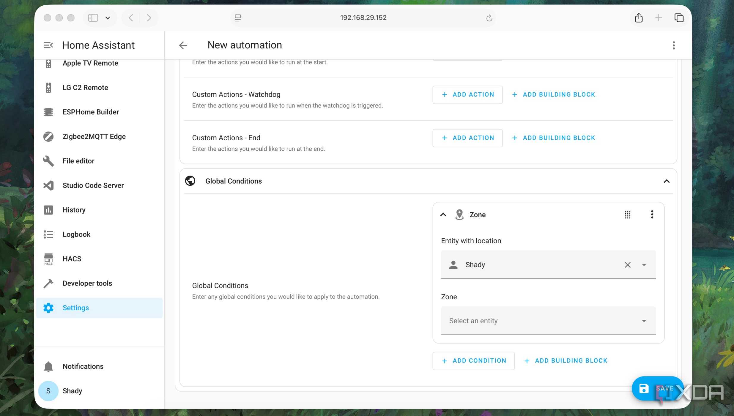 Setting Global Conditions in Automation