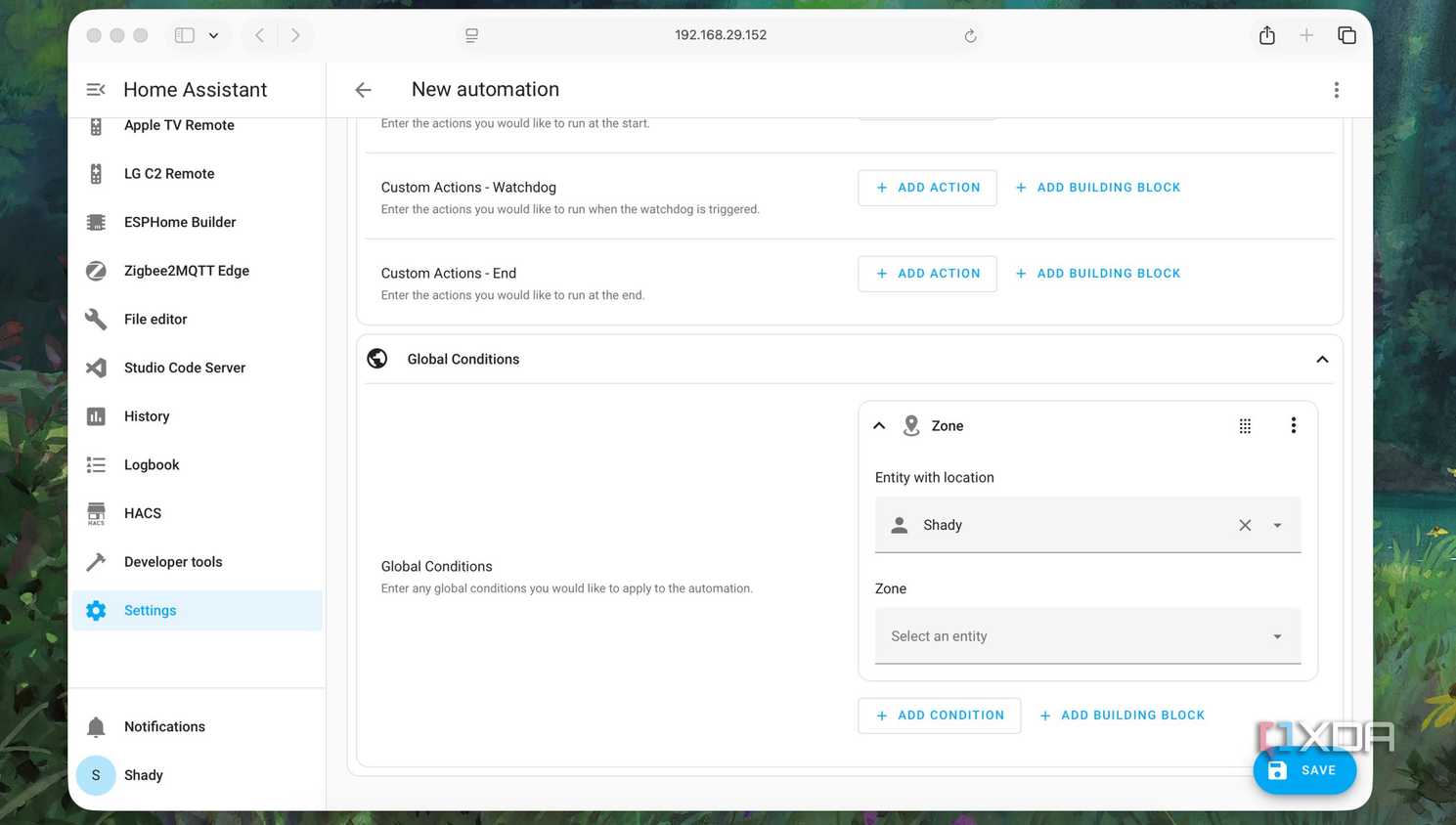 Setting Global Conditions in Automation