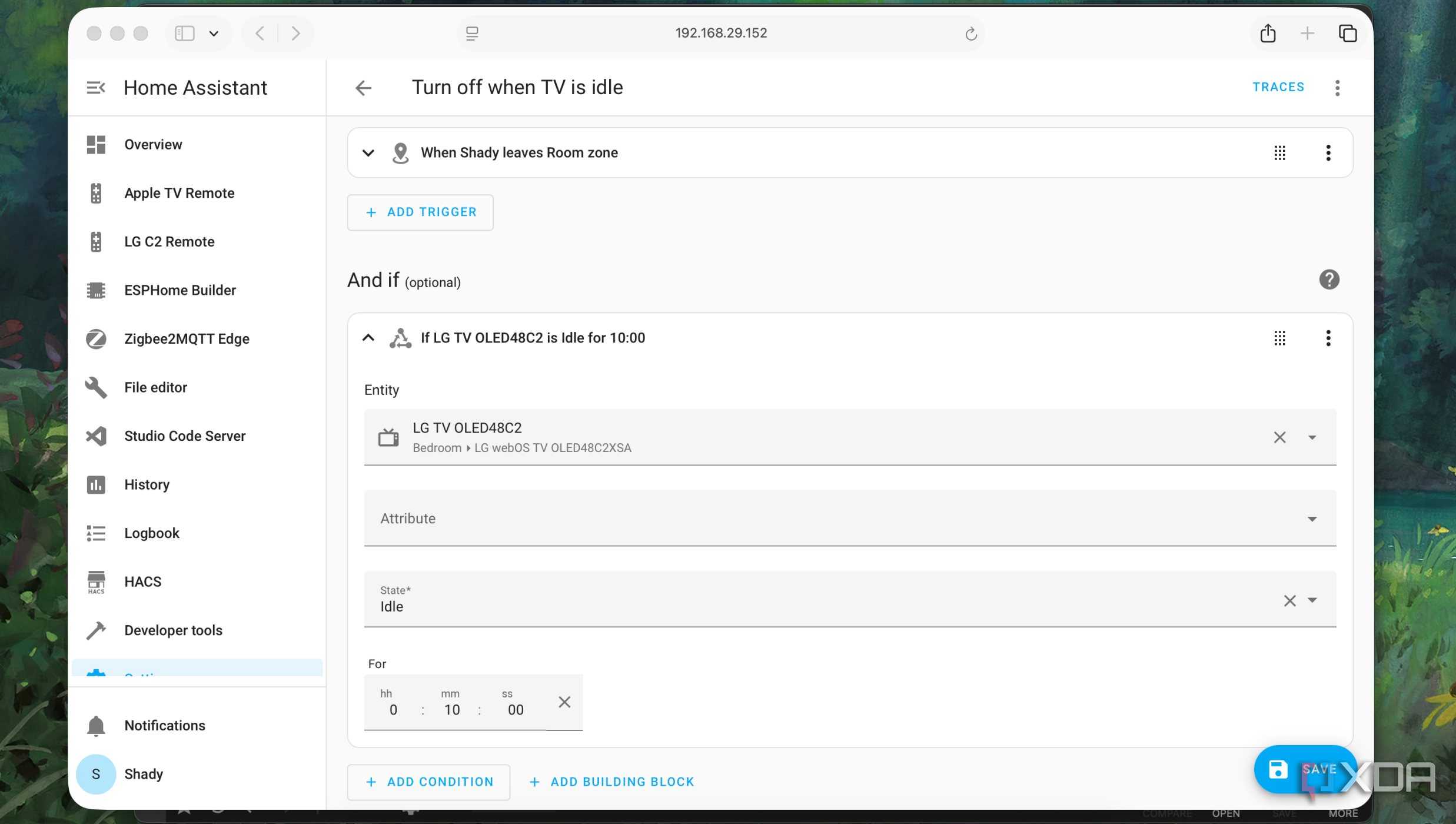 Setting idle time for automation