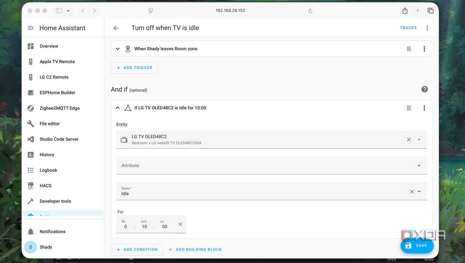 Setting idle time for automation