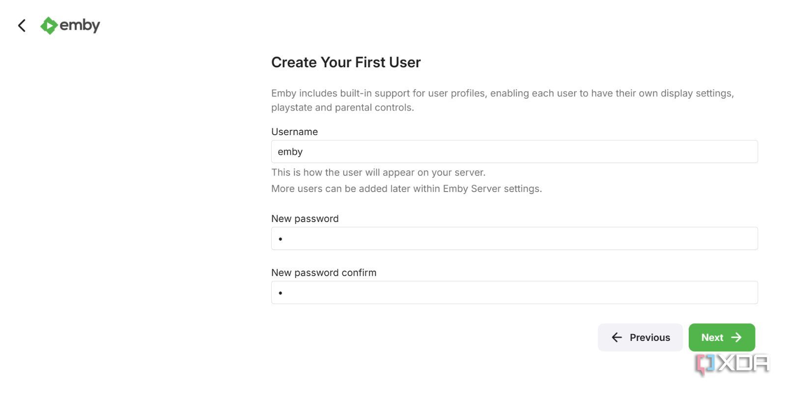 screenshot of setting up emby pi zero2w password