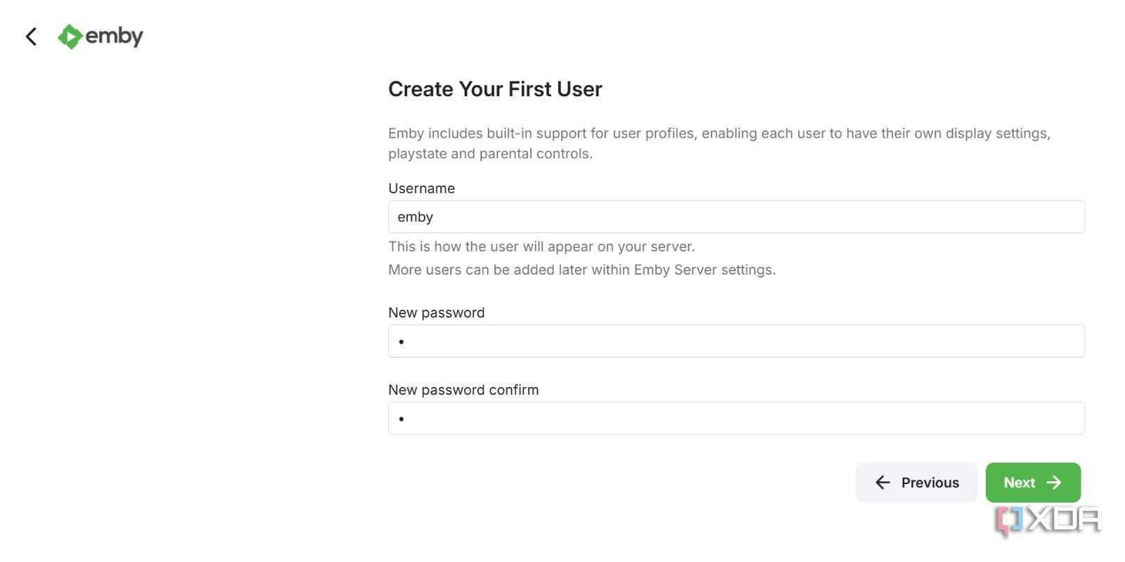 screenshot of setting up emby pi zero2w password