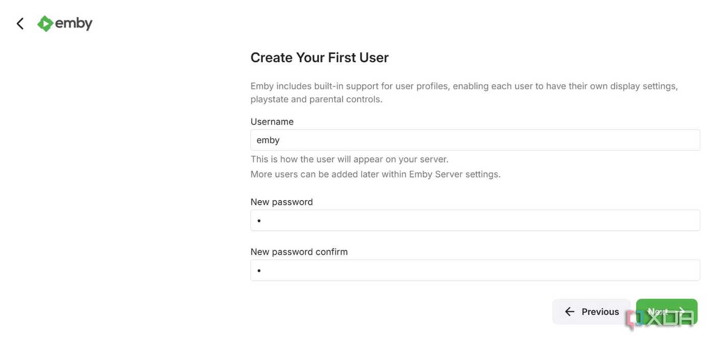 screenshot of setting up emby pi zero2w password