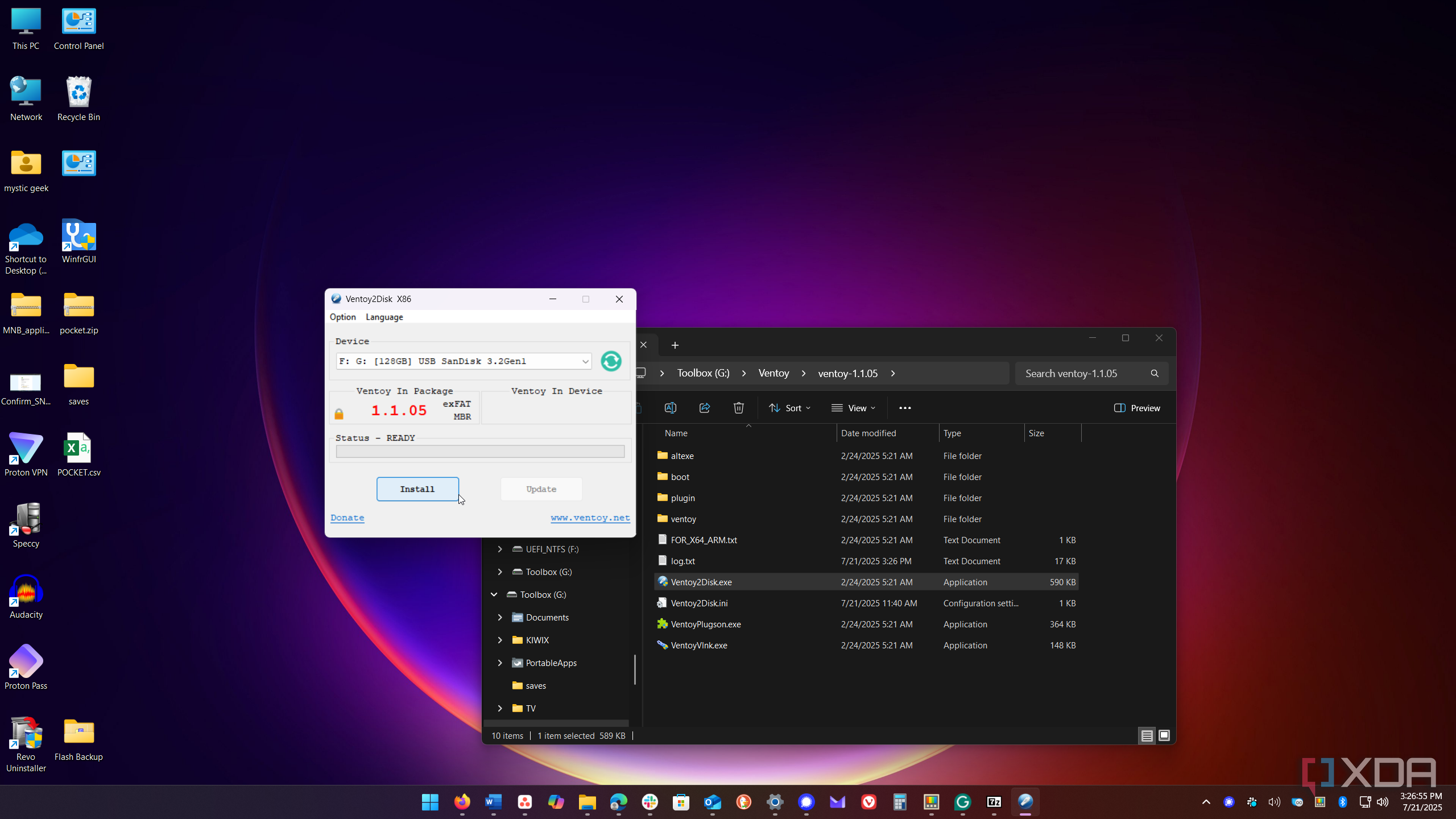 Shows installation of Ventoy on Windows