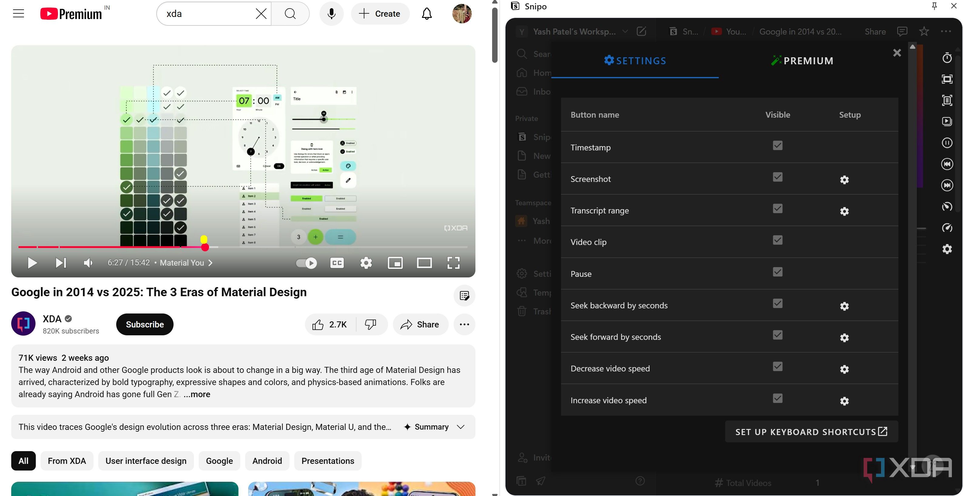 Customization options in Snipo Chrome extension