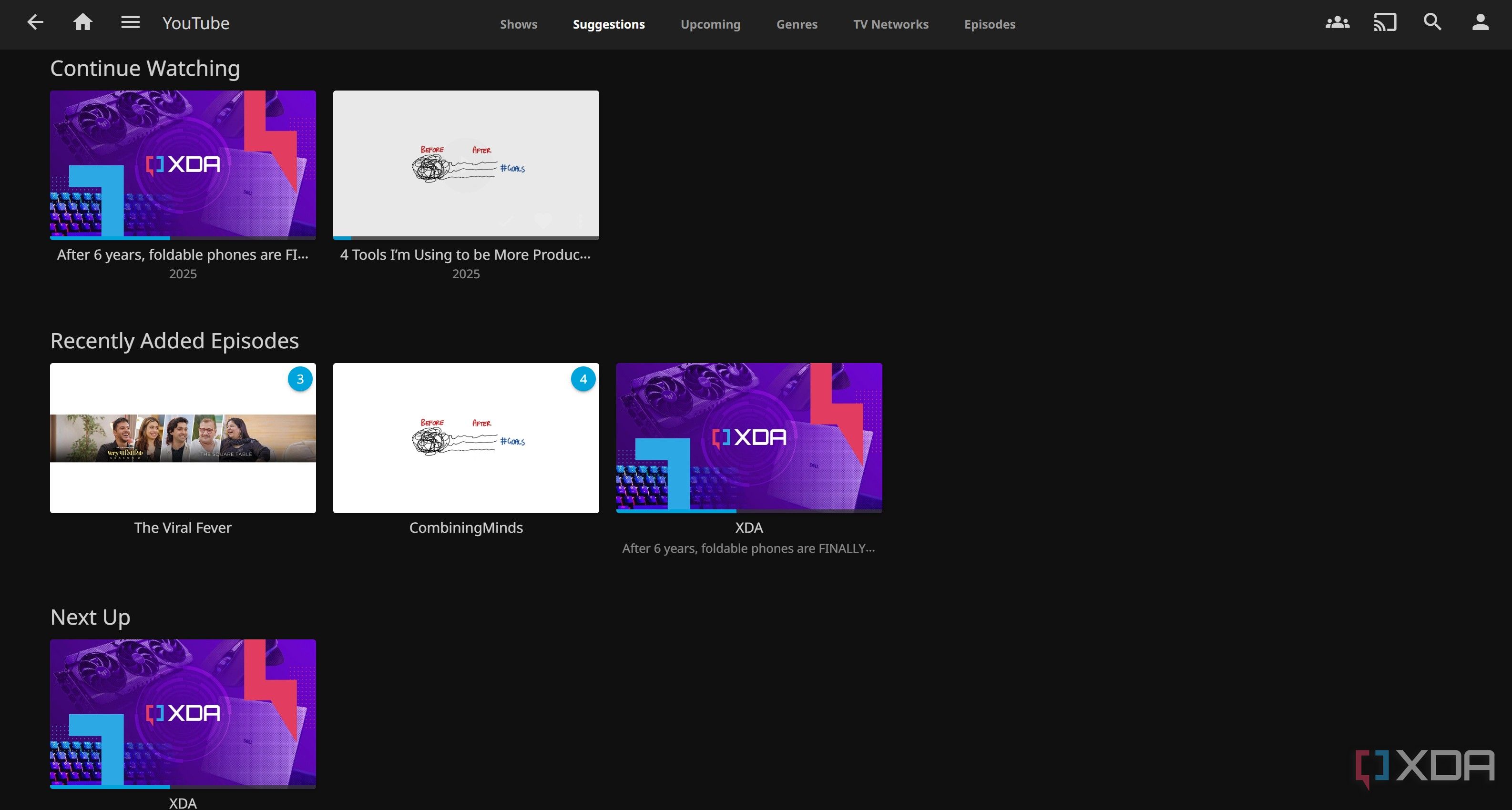 Suggestions section for YouTube videos in Jellyfin