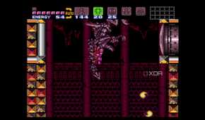 The boss battle against Ridley in Super Metroid, running on SNES9x.