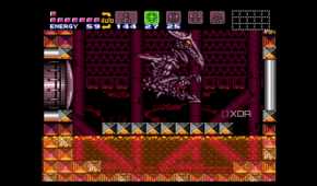 The boss battle against Ridley in Super Metroid, running on SNES9x.