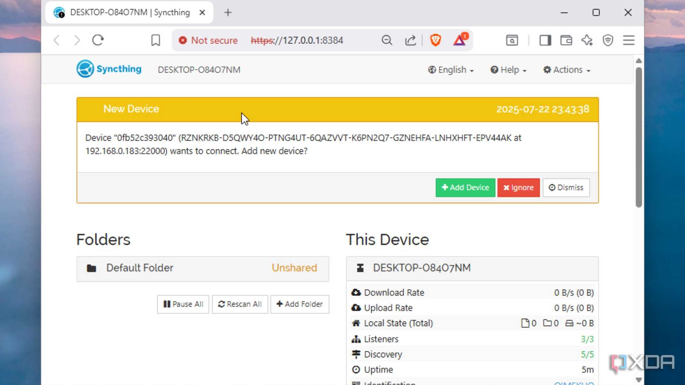 Adding a new device to Syncthing