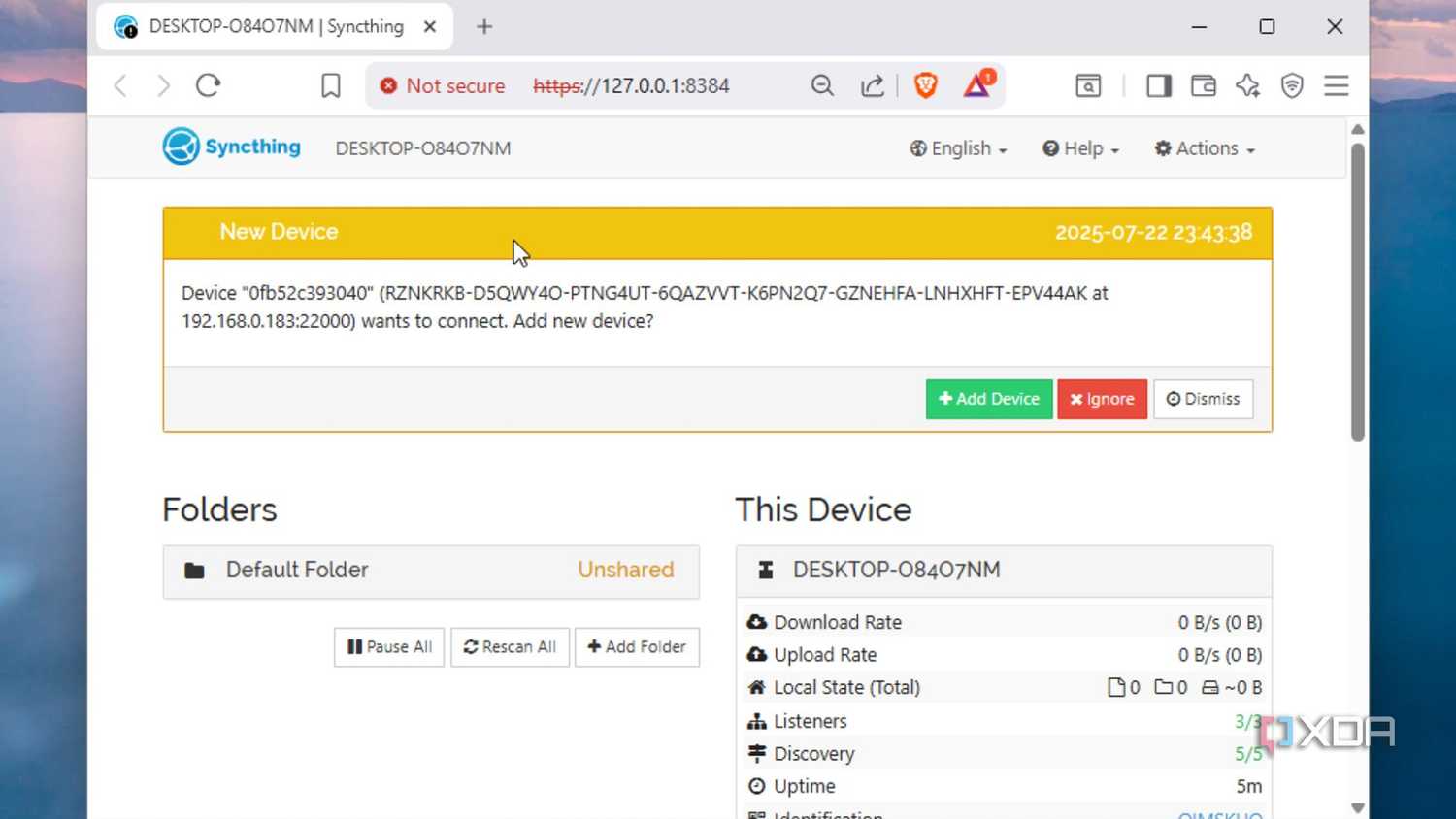 Adding a new device to Syncthing