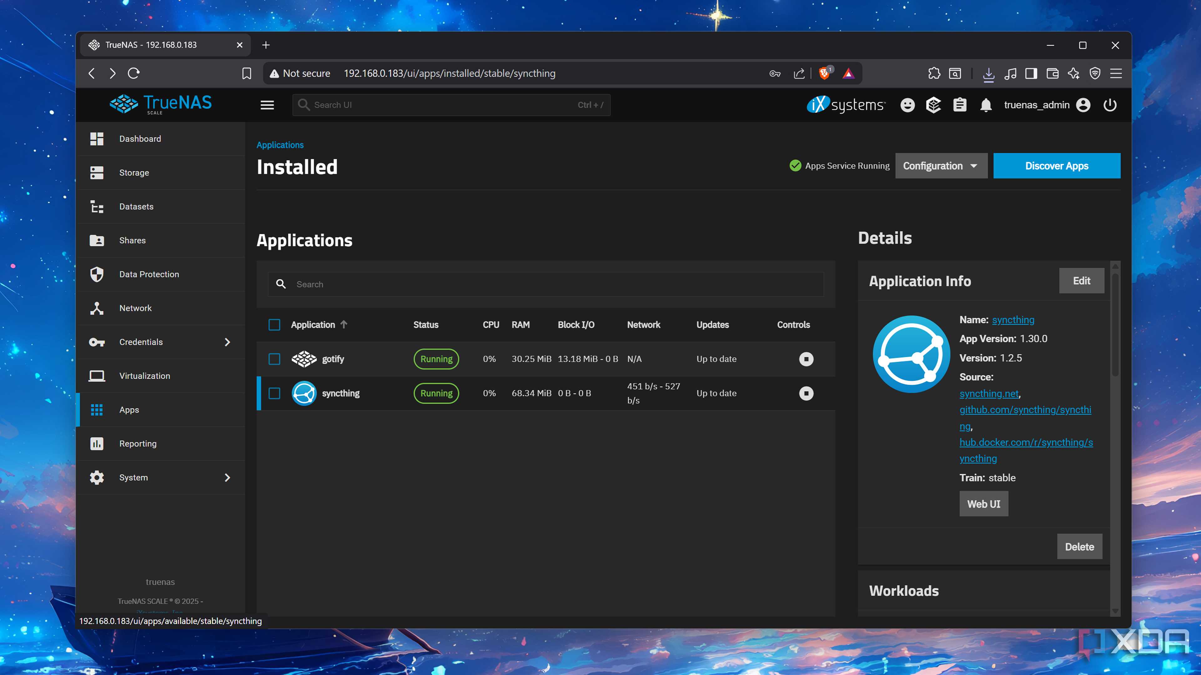 Opening the Syncthing web UI from TrueNAS Scale